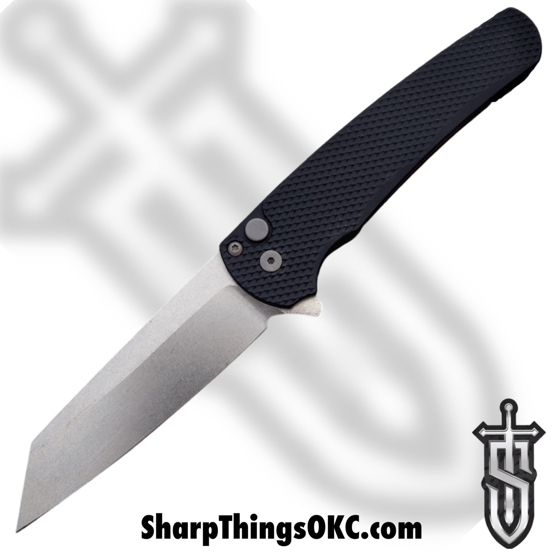 ProTech - 5205 - Malibu - Folding Knife - CPM-20CV Stonewash Reverse Tanto - Aluminum - Black
