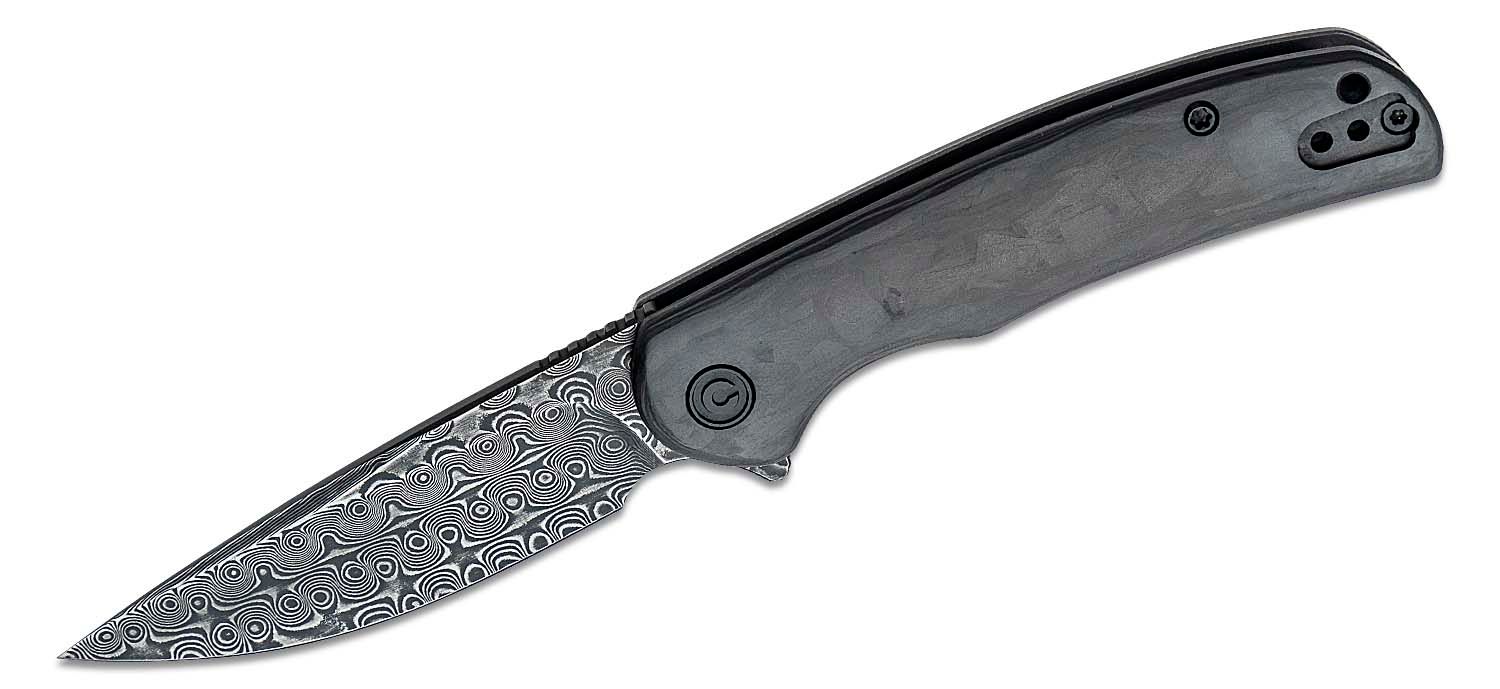 Civivi - CIVC2110DS1 - NOx Hand Rubbed Drop Point Flipper Knife - Damascus C/F Stainless - Black - Image 6