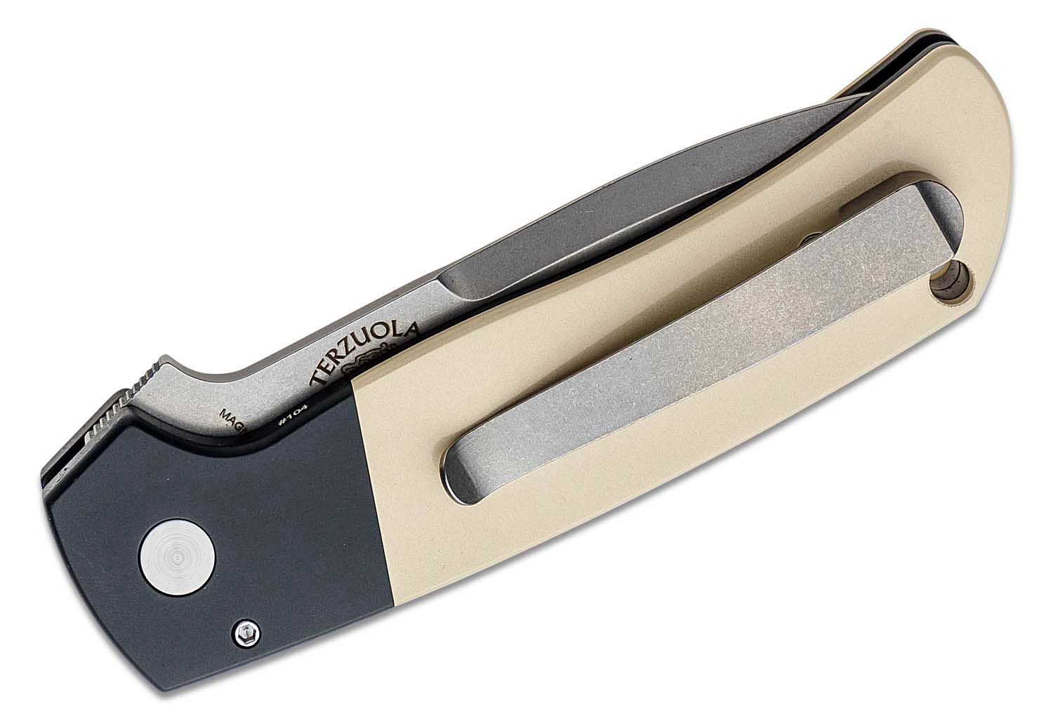 ProTech - BT2751 - Bob Terzuola ATCF Tuxedo - Automatic Knife - Magnacut Stonewash Drop Point - Aluminum/Micarta - Black/White - Image 6