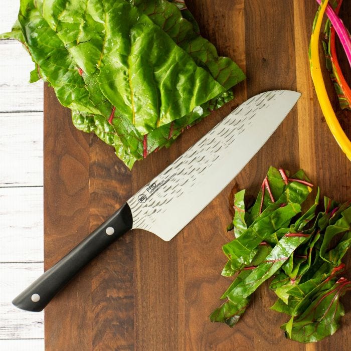 Kai - HT7064 - Pro Santoku 7" - Fixed Blade Knife - AUS-6 Hammered Wharncliffe - POM - Black - Image 7