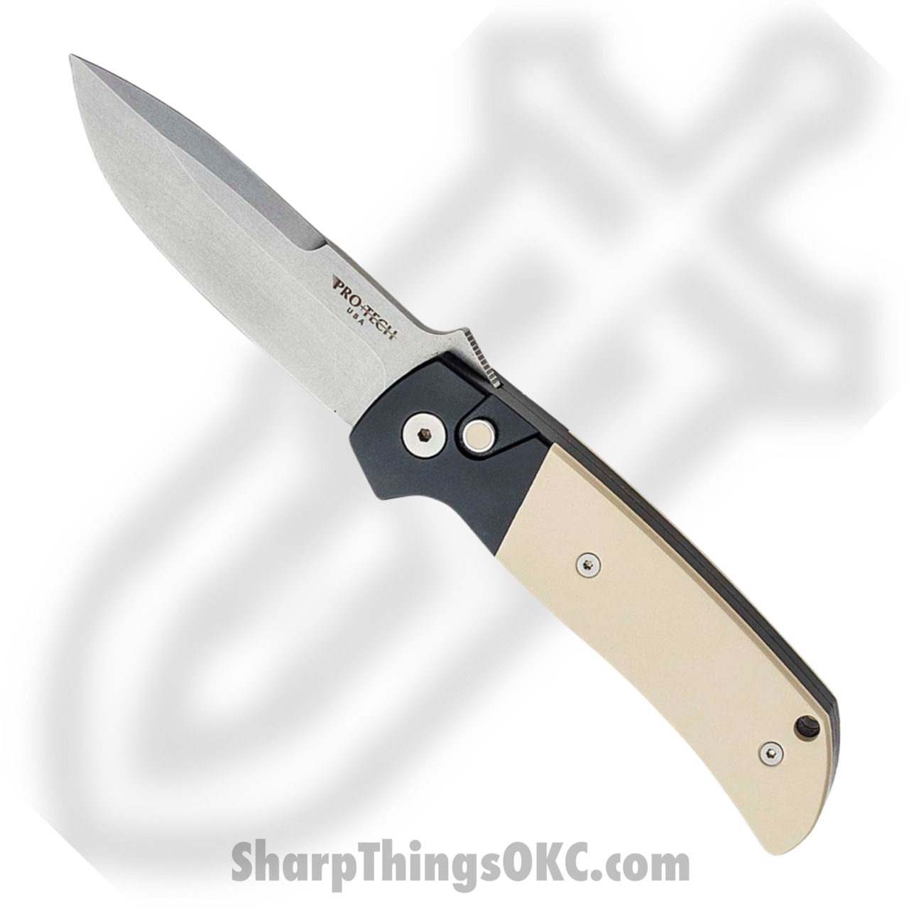 ProTech - BT2751 - Bob Terzuola ATCF Tuxedo - Automatic Knife - Magnacut Stonewash Drop Point - Aluminum/Micarta - Black/White
