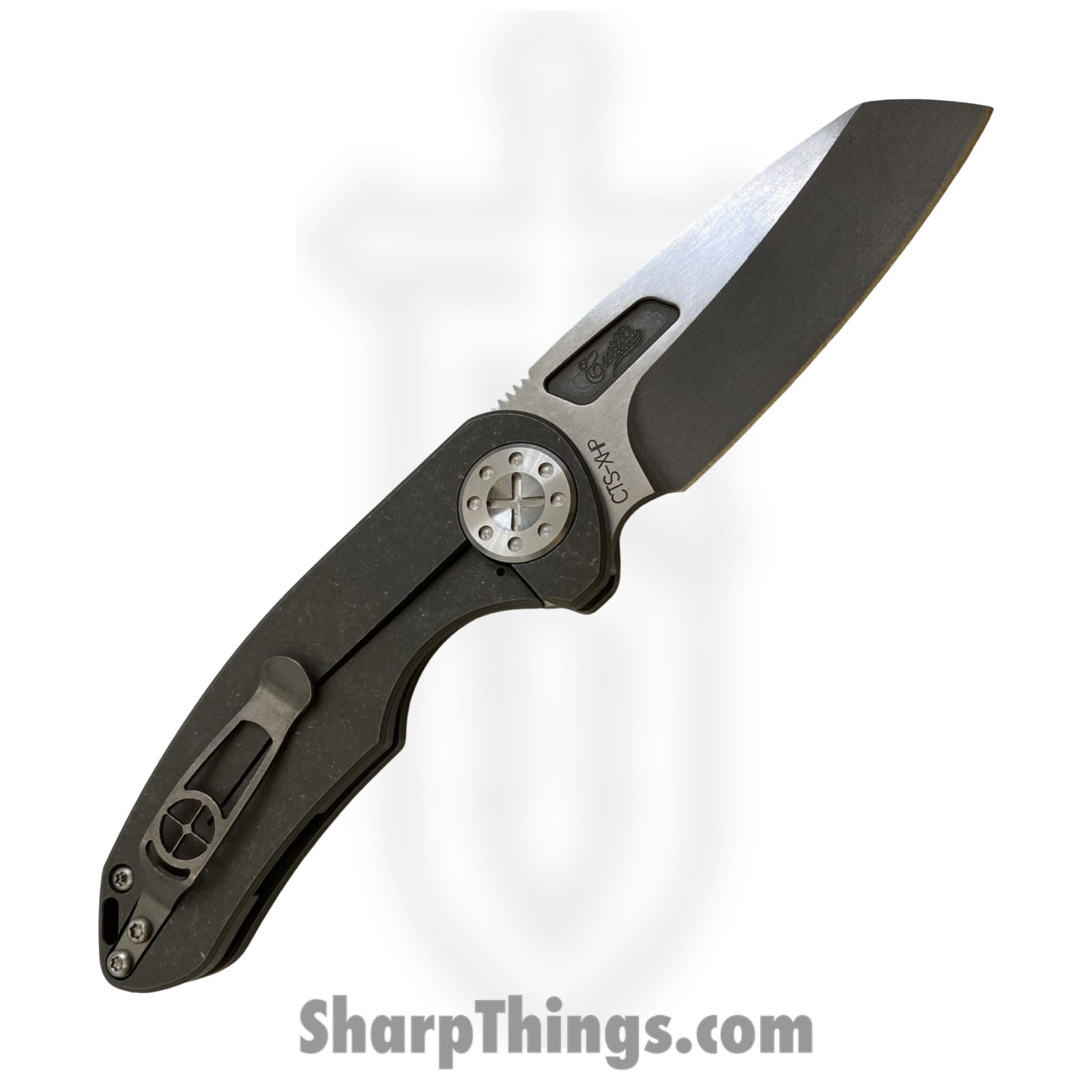 Curtiss Custom Knives LLC - F3M-WHNFL-ST - F3 Med NON-Flipper - Folding Knife - CTS-XHP Stonewash Wharncliffe - Titanium - Natural - Image 2
