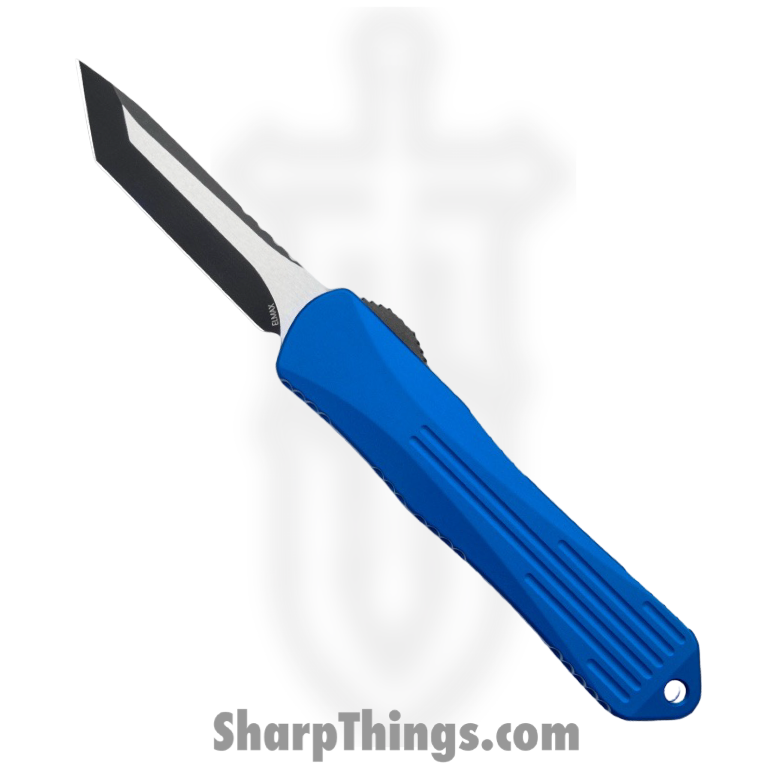 Heretic Knives - H027-10A-BLU - Manticore E - OTF Auto - Elmax Two Tone Tanto - 6061-T6 Aluminum - Blue