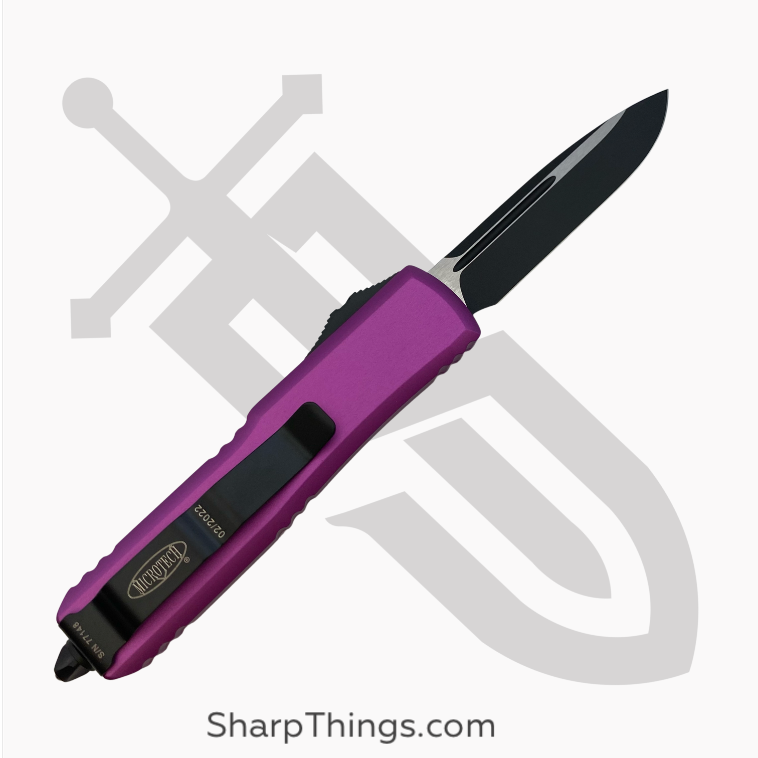 Microtech - 231-1VI - UTX-85 - OTF Auto - Elmax, M390, 204P Coated Drop Point - 6061-T6 Aluminum - Violet - Image 4