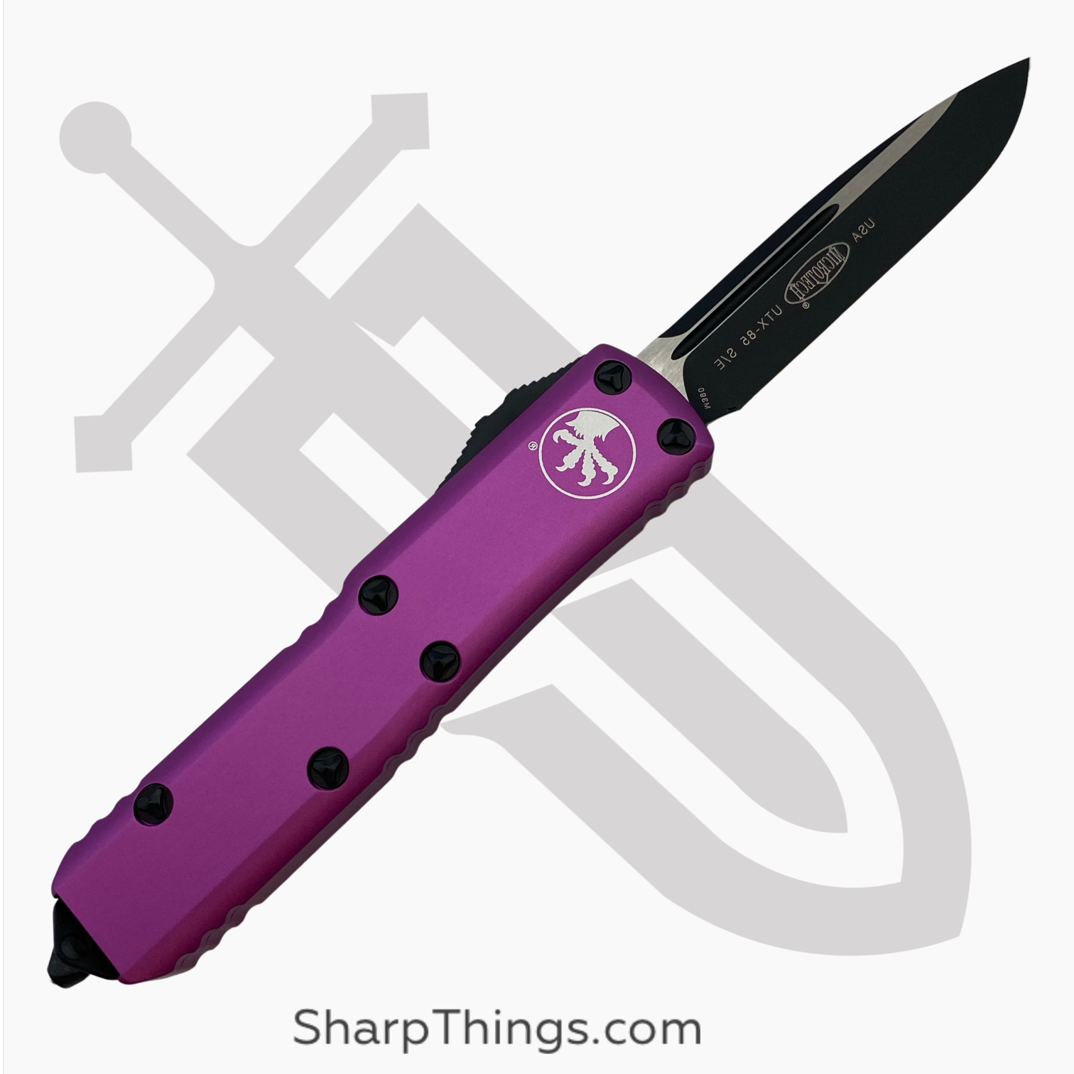 Microtech - 231-1VI - UTX-85 - OTF Auto - Elmax, M390, 204P Coated Drop Point - 6061-T6 Aluminum - Violet