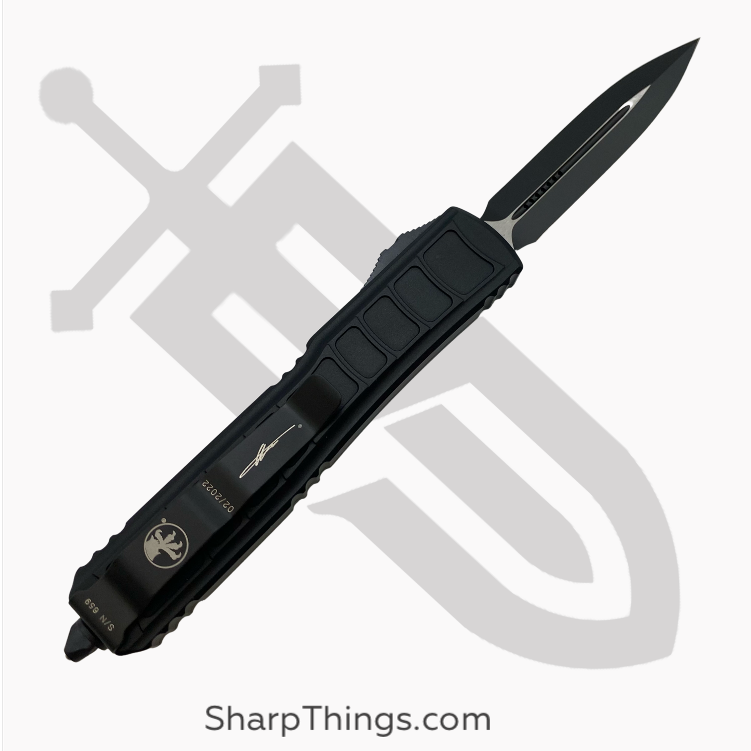 Microtech - 122II-1TS - Ultratech II Tactical Signature Series - OTF Auto - M390 Coated Dagger - 6061-T6 Aluminum - Black - Image 4