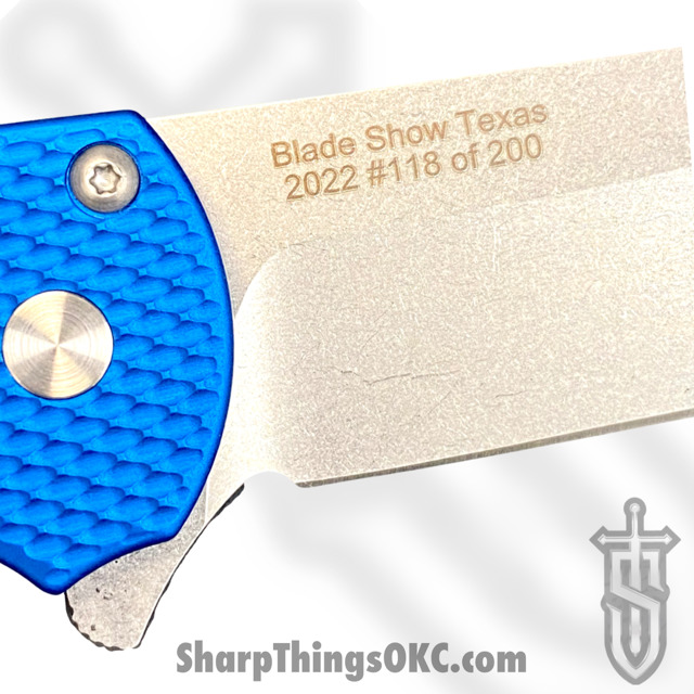 ProTech - 5205-BLUE BS - Malibu Blade Show - Automatic Knife - CPM-20CV Stonewash Reverse Tanto - Aluminum - Blue - Image 2