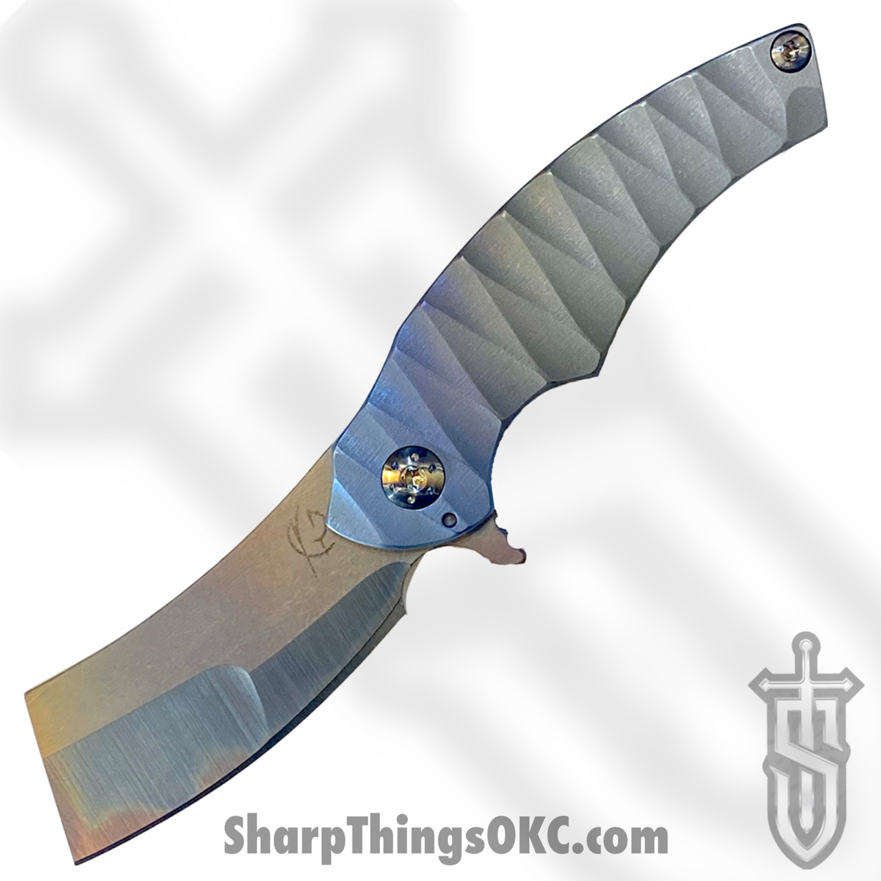 Scorpion 6 Knives - S6MV11 - Mini V - Folding Knife - Nitro-V Flamed Cleaver - Titanium - Gray/Blue
