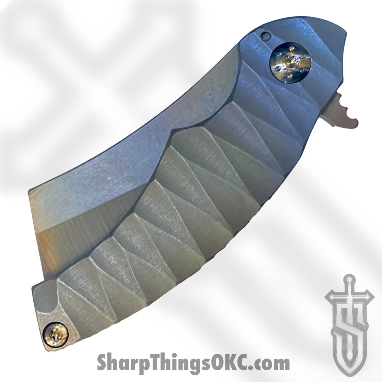 Scorpion 6 Knives - S6MV11 - Mini V - Folding Knife - Nitro-V Flamed Cleaver - Titanium - Gray/Blue - Image 5