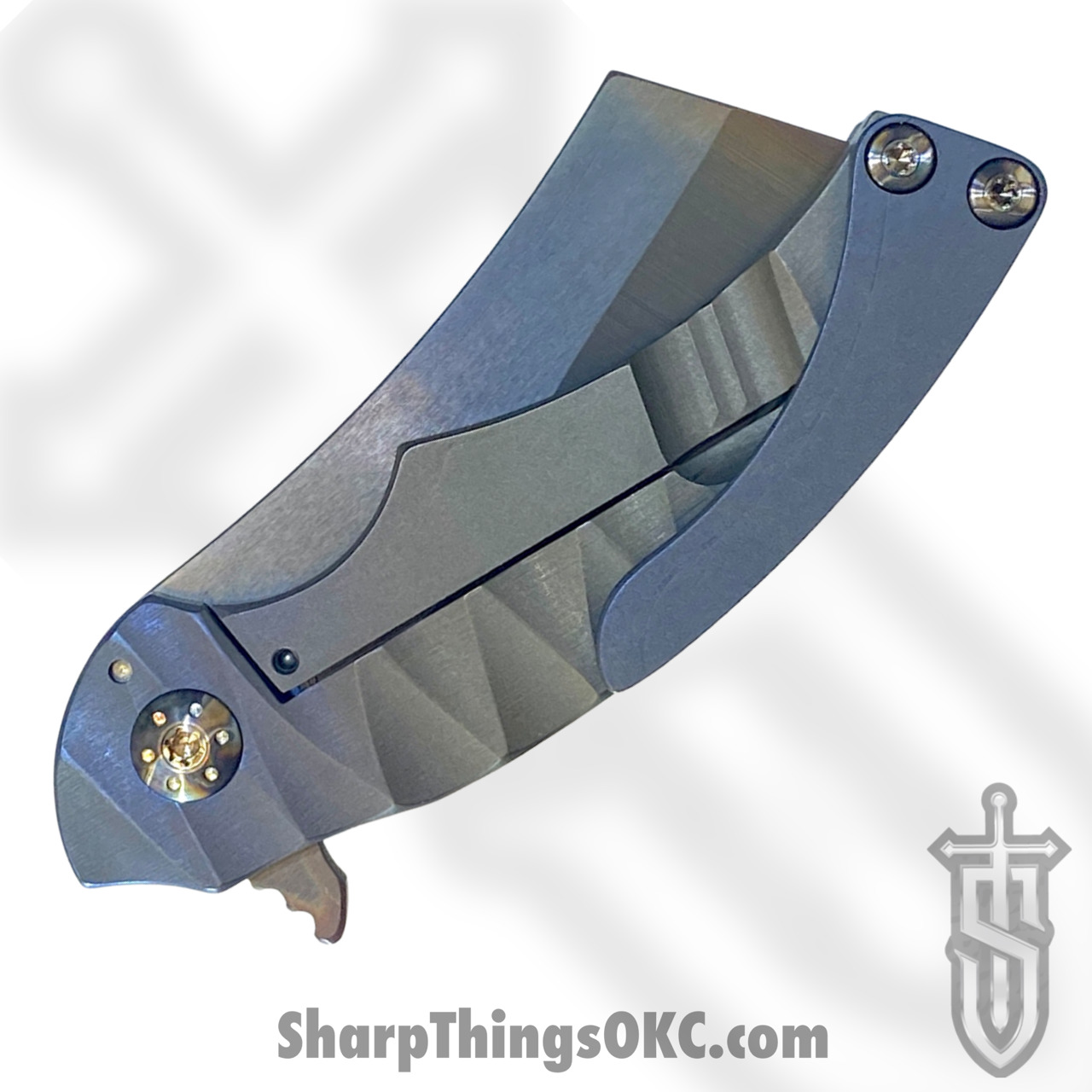 Scorpion 6 Knives - S6MV11 - Mini V - Folding Knife - Nitro-V Flamed Cleaver - Titanium - Gray/Blue - Image 4