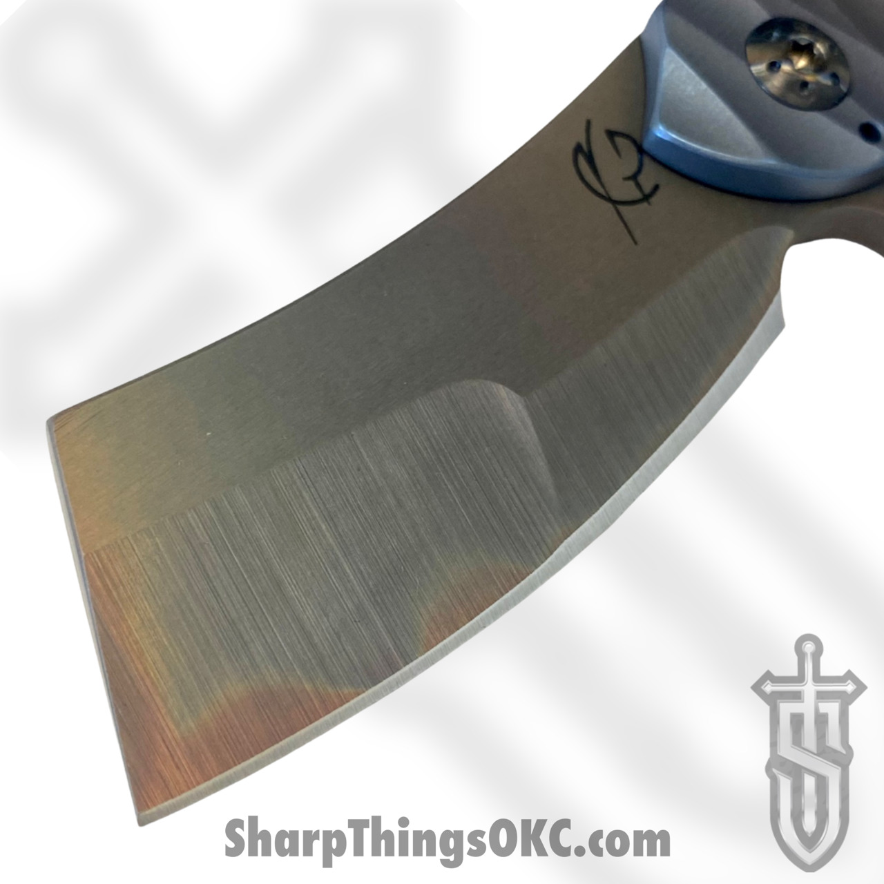 Scorpion 6 Knives - S6MV11 - Mini V - Folding Knife - Nitro-V Flamed Cleaver - Titanium - Gray/Blue - Image 3