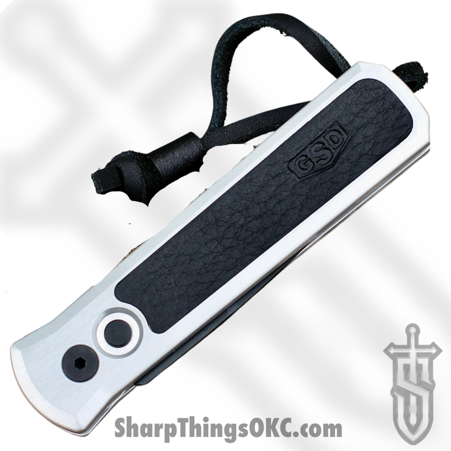 ProTech - 7GSD-2 - Godson - Automatic Knife - 154CM Black Spear Point - 6061-T6 Aluminum Leather Inlay - Silver Black - Image 3