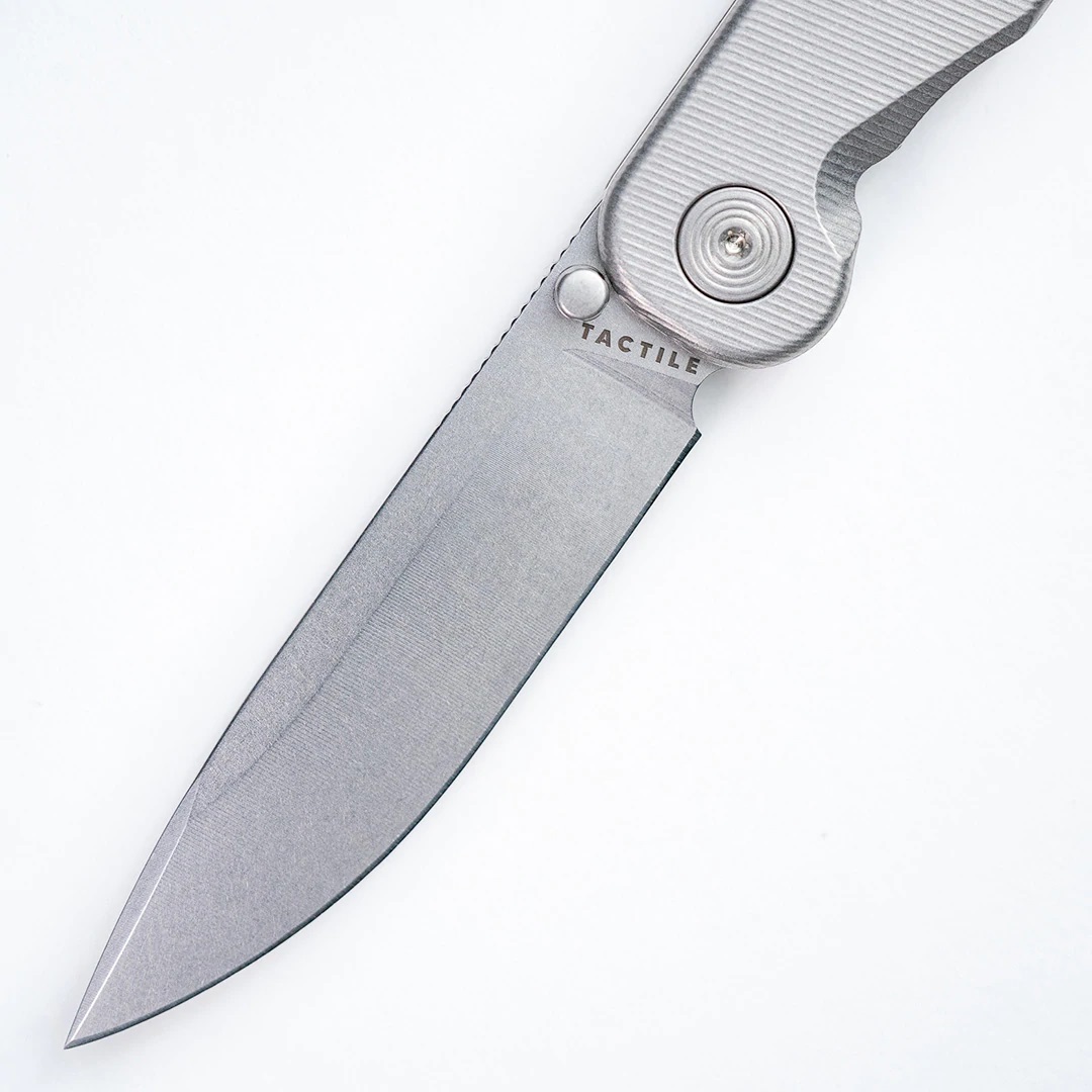 Tactile Knife Co. - TTROKTHM - Rockwall Thumbstud - Folding Knife - Magnacut Stonewash Drop Point - Titanium - Silver - Image 3