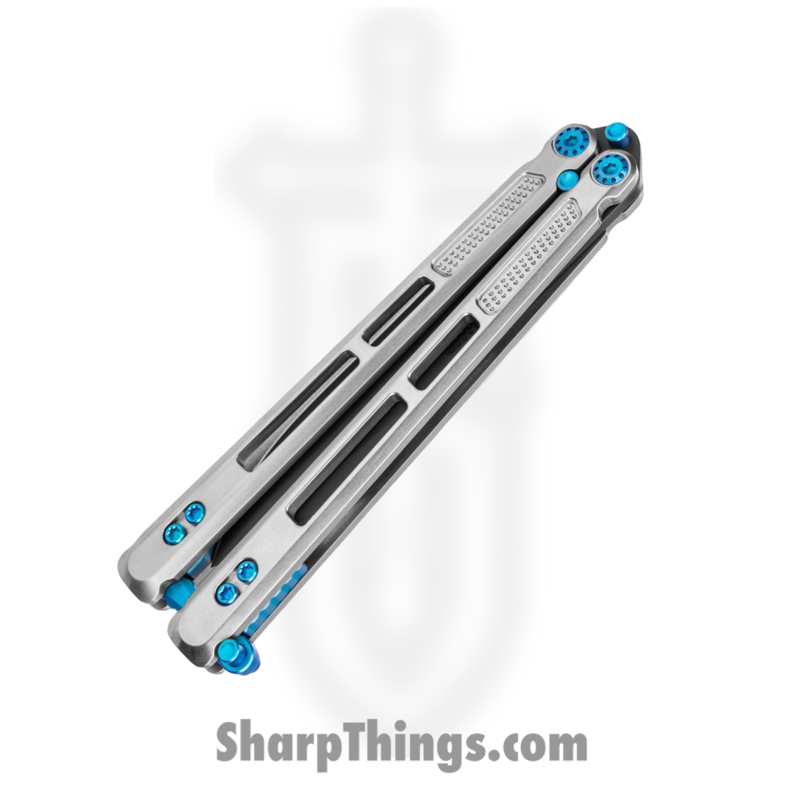 EOS - EOS102 - Trident - Balisong - CPM S30V Stonewash Modified Drop Point - Titanium - Gray Blue - Image 2