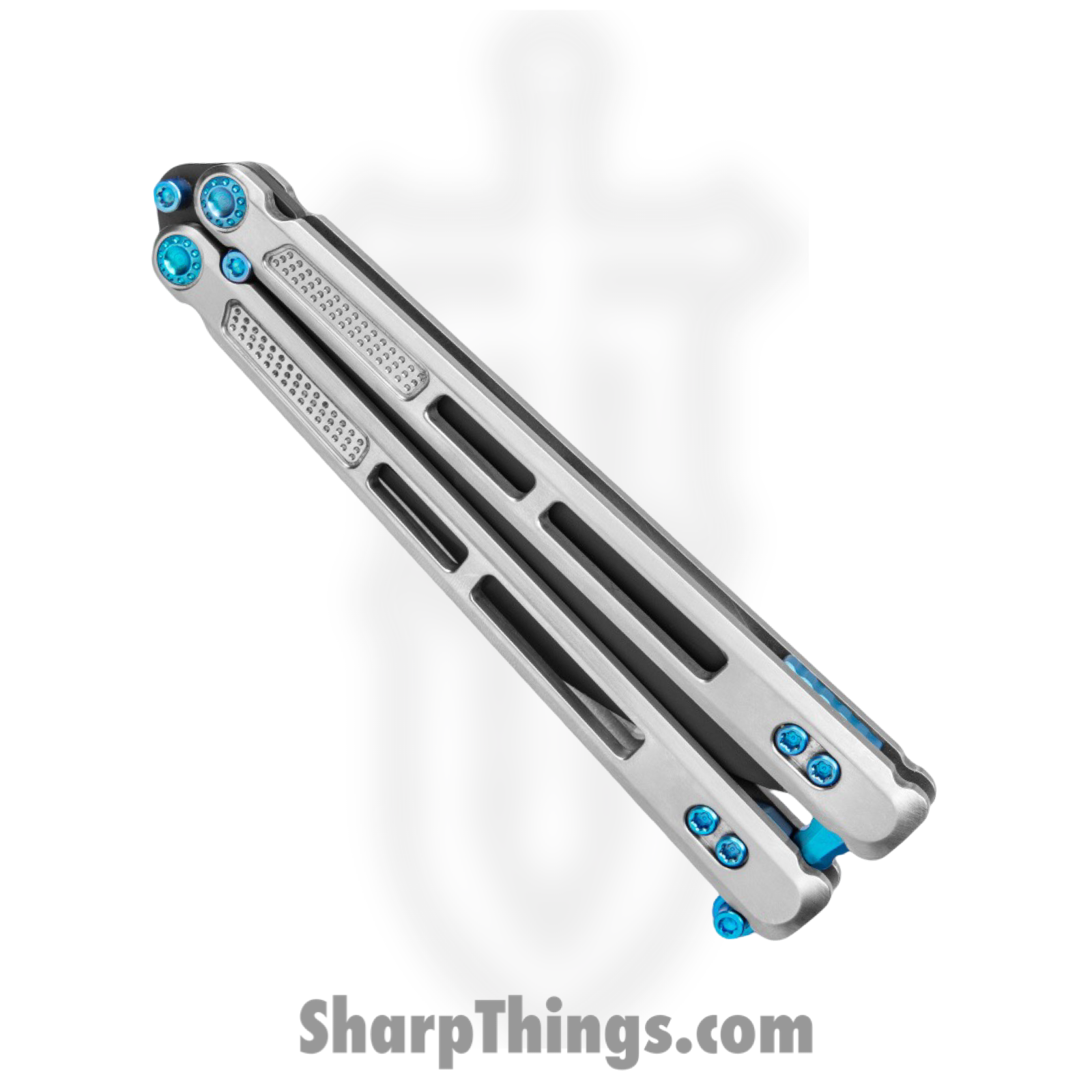 EOS - EOS102 - Trident - Balisong - CPM S30V Stonewash Modified Drop Point - Titanium - Gray Blue - Image 3