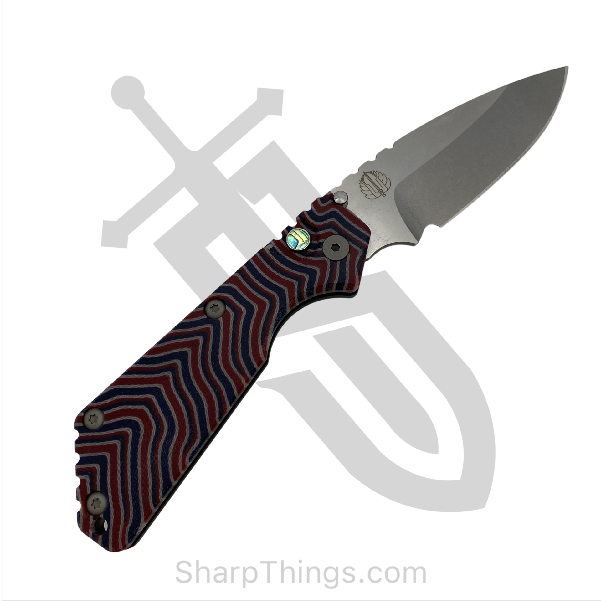 ProTech - SnGMC2 - Custom Strider SnG Edition - Automatic Knife - 154CM Stonewash Drop Point - Aluminum/Micarta - Blue/Red