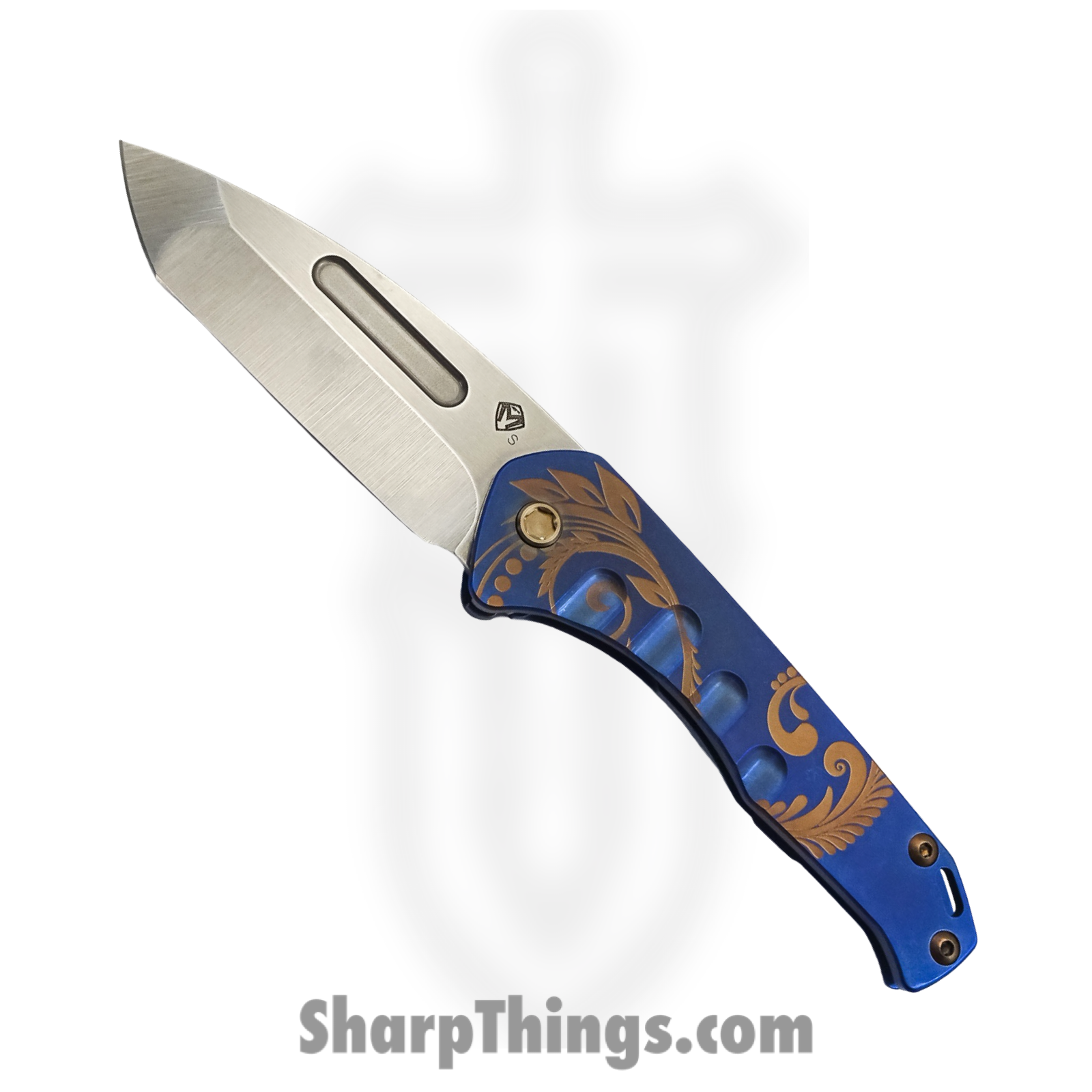 Medford Knife - MK208STT-37A2-T1C1-Q4 - Praetorian Slim Tubled Tanto - S35VN Titanium - Blue Gold Filigree