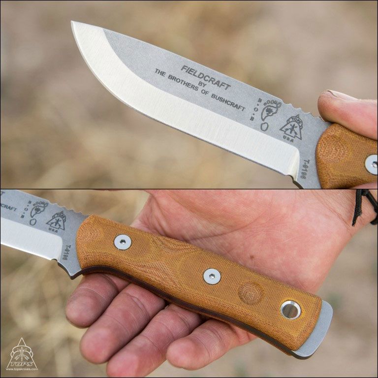 Tops - TPBROSTBF - BOB Hunter - Fixed Blade Knife - 1095 HC Tumbled Drop Point - Micarta - Tan - Image 4