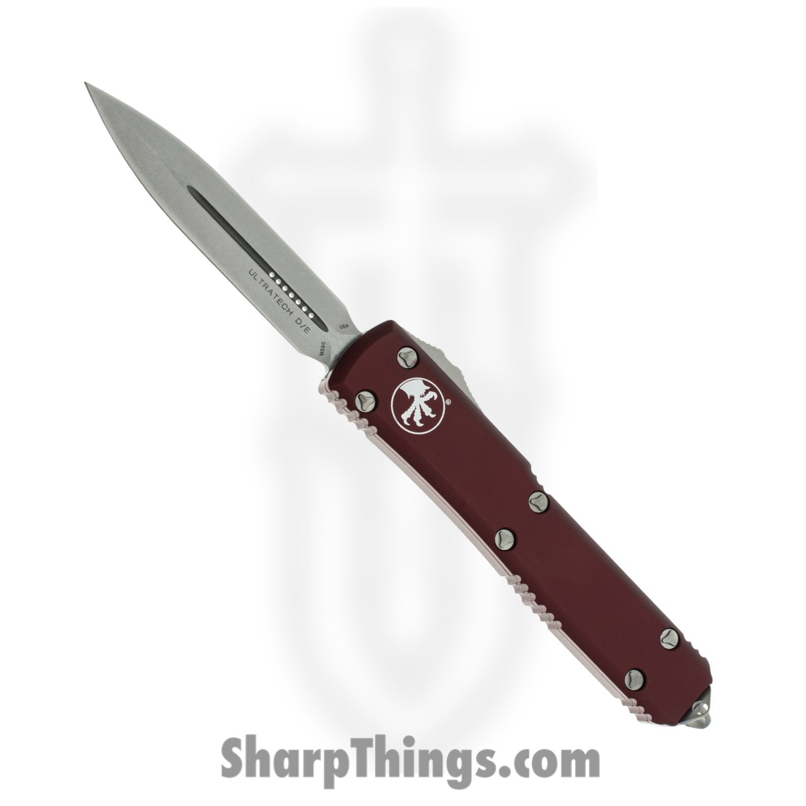 Microtech - 122-10MR - Ultratech - OTF Auto - Elmax, M390, 204P Stonewash Dagger - 6061-T6 Aluminum - Merlot