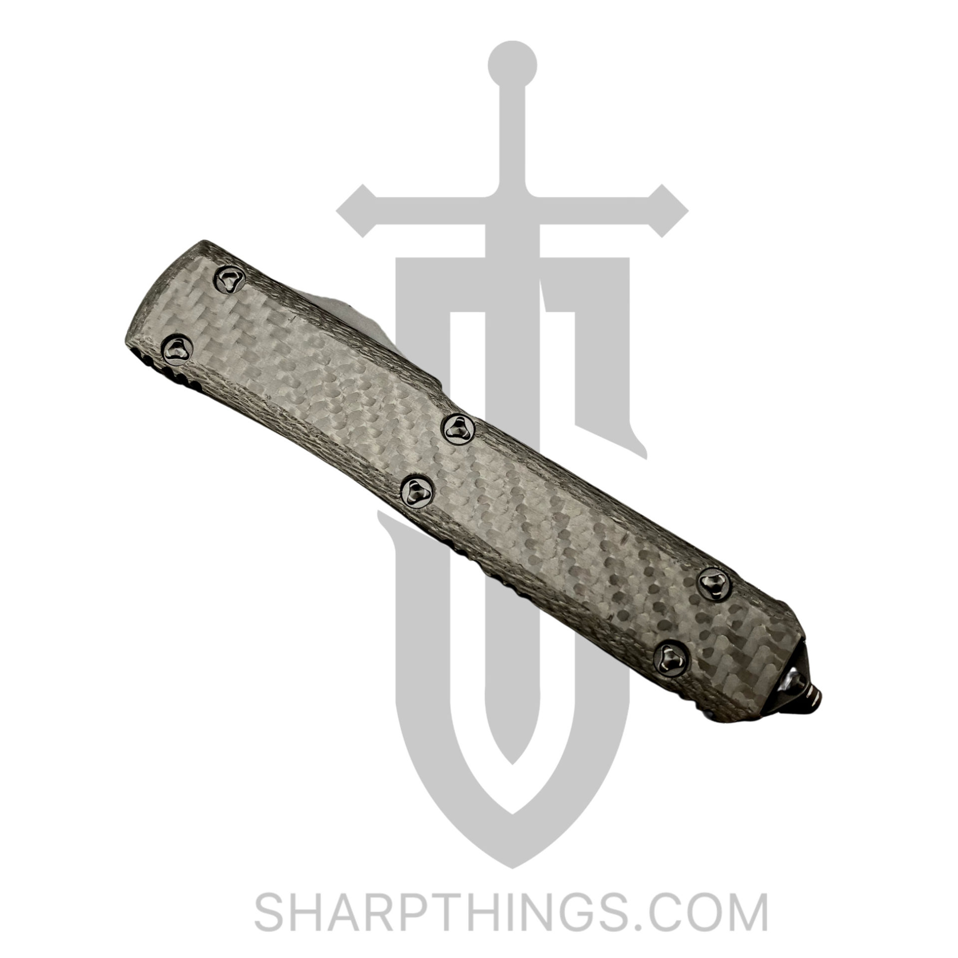 Microtech - 123-16CFS - Ultratech Signature Series - OTF Auto - Damascus Damascus Tanto - Aluminum/CF - Black - Image 2