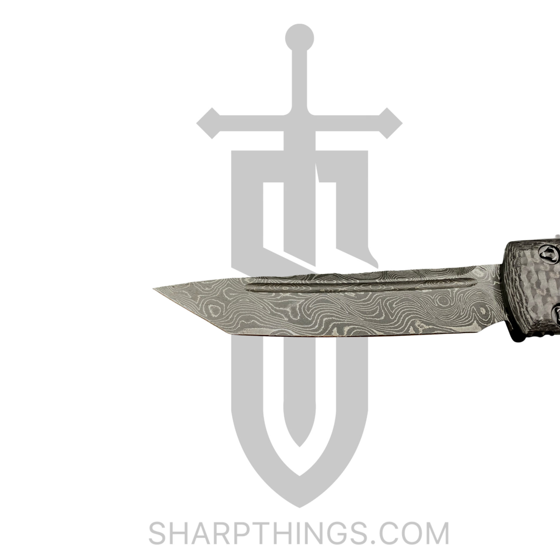 Microtech - 123-16CFS - Ultratech Signature Series - OTF Auto - Damascus Damascus Tanto - Aluminum/CF - Black - Image 3