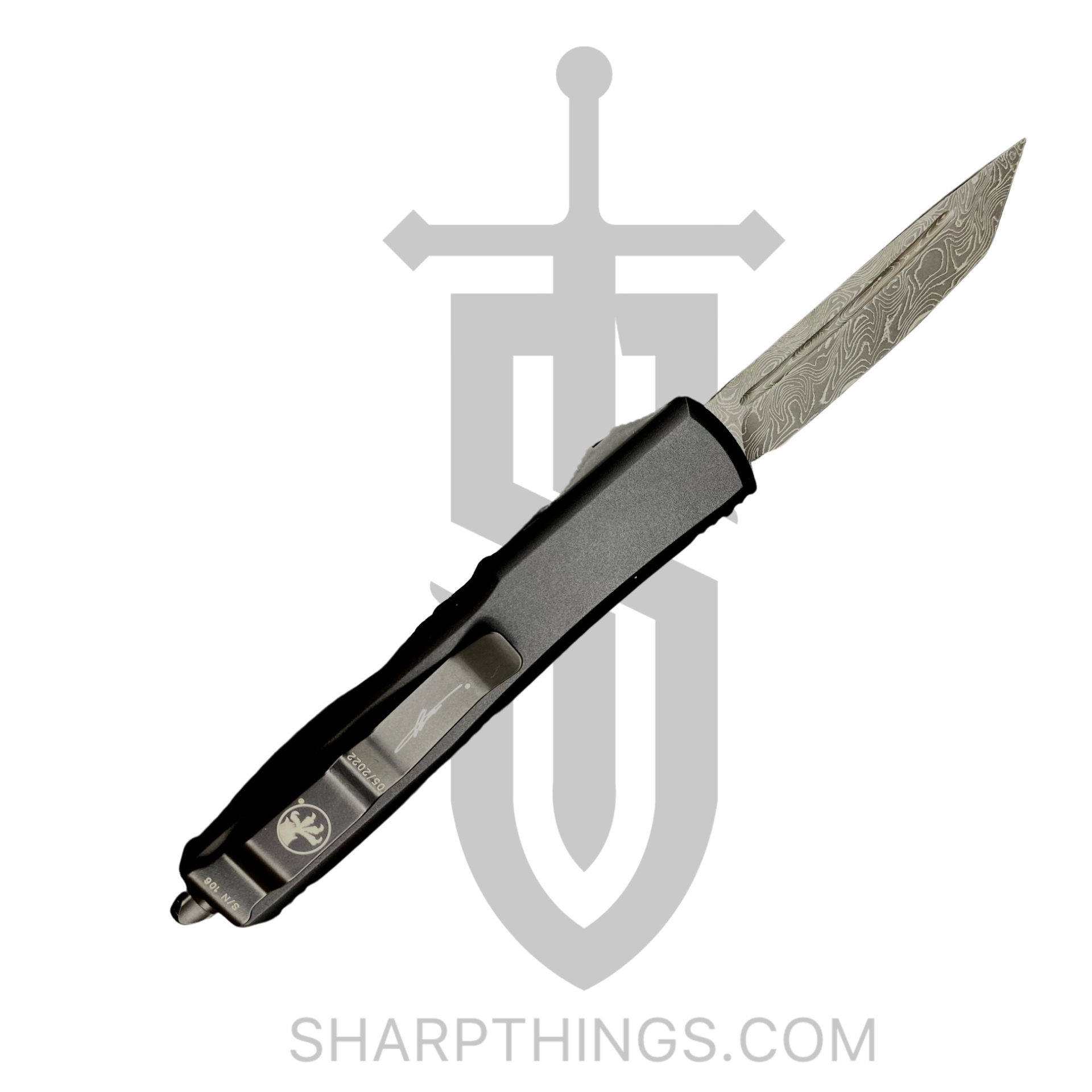 Microtech - 123-16CFS - Ultratech Signature Series - OTF Auto - Damascus Damascus Tanto - Aluminum/CF - Black - Image 4