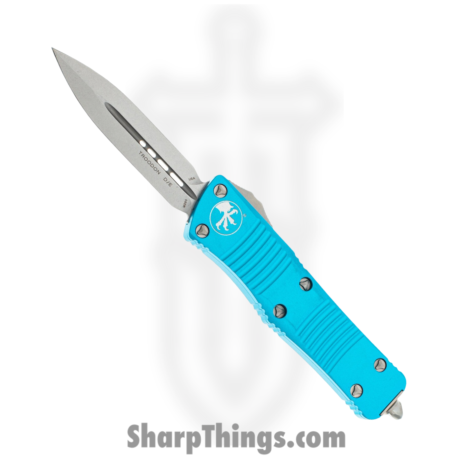 Microtech - 138-10 TQ - Troodon - OTF Auto - M390 Stonewash Dagger - 6061-T6 Aluminum - Turquoise