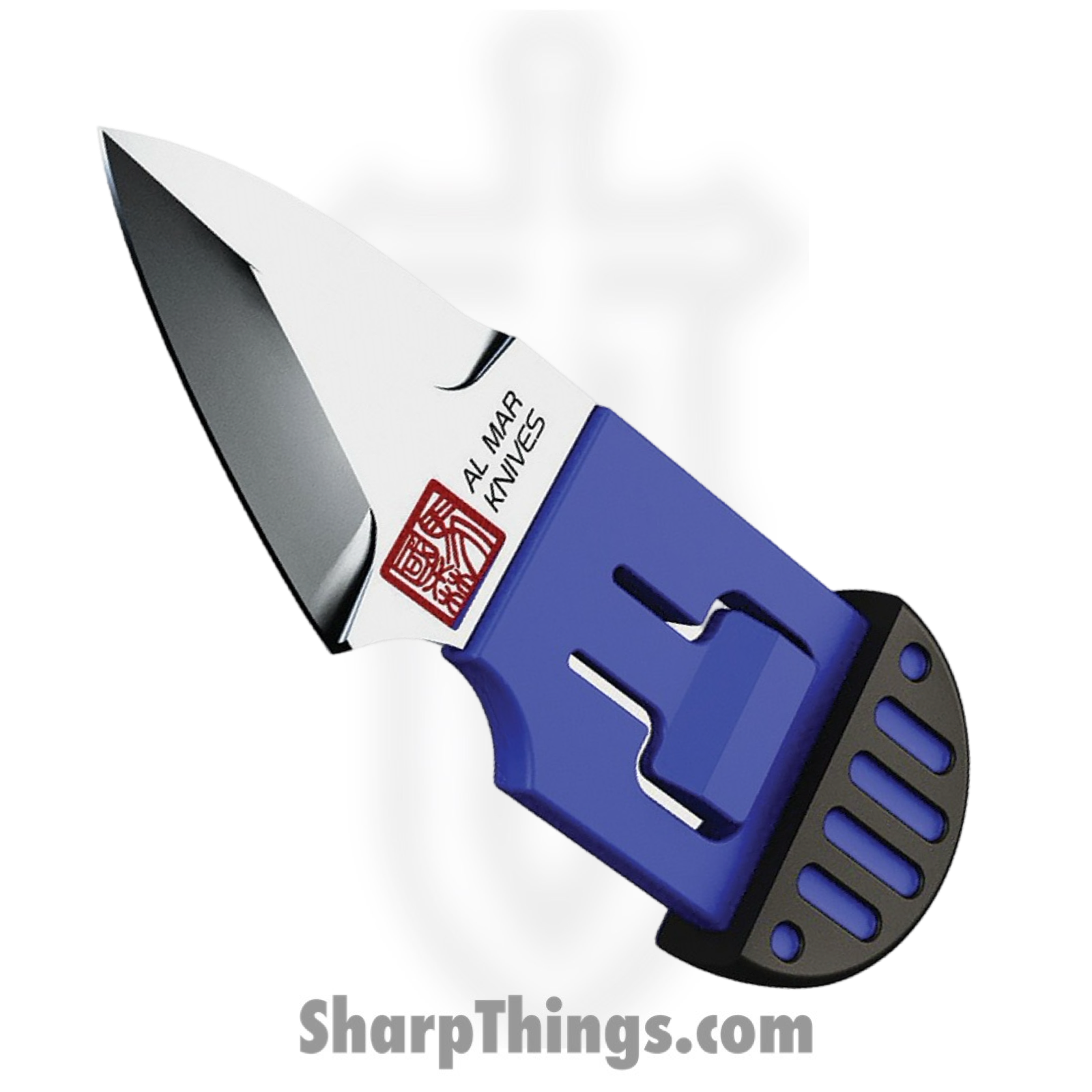 Al Mar - AMK1001BKBLBL - Stinger Keyring Knife - Fixed Blade Knife - D2 Satin Spear Point - Polymer with TPR Overmold - Blue Black