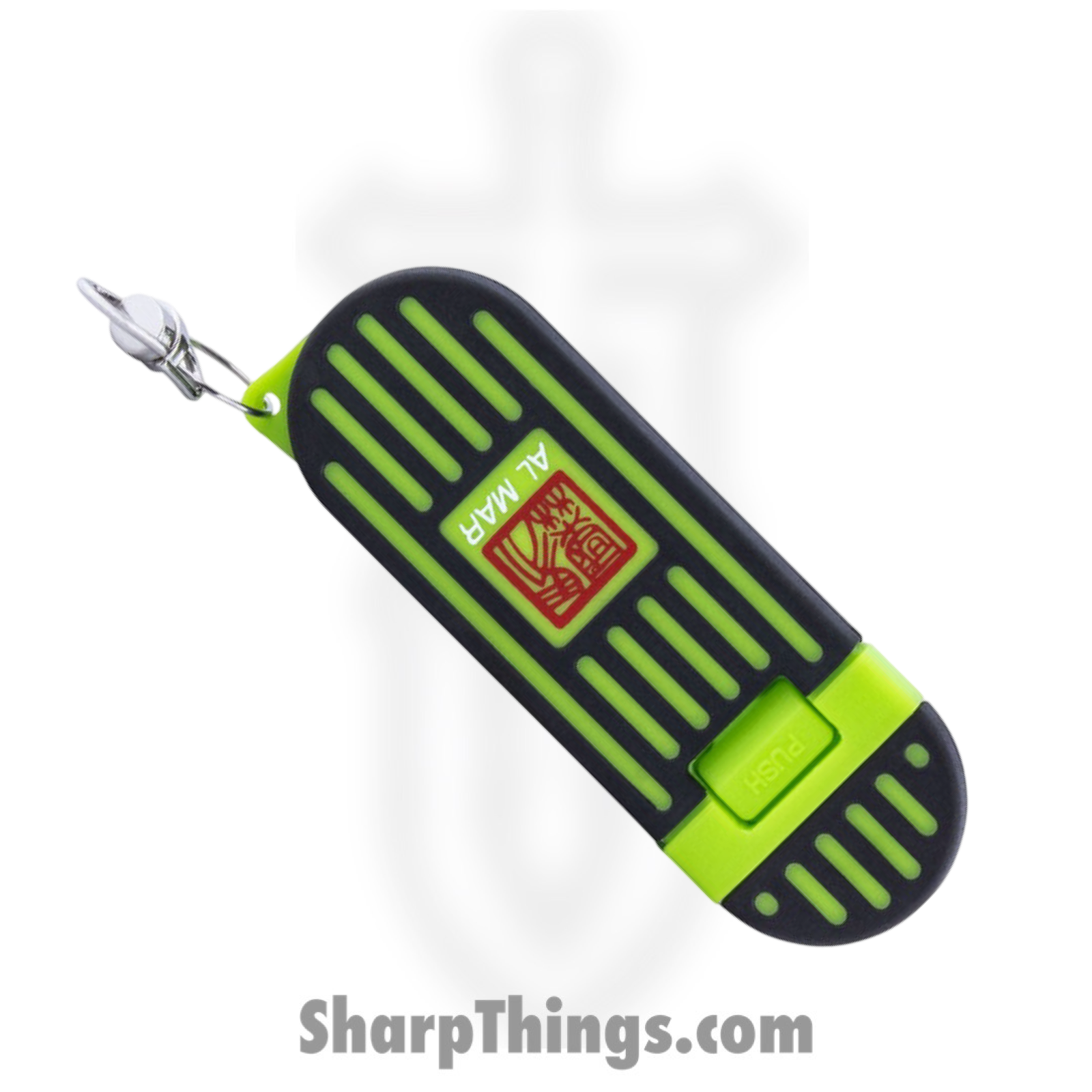 Al Mar - AMK1001BKGBL - Stinger Keyring Knife - Fixed Blade Knife - D2 Satin Spear Point - Polymer with TPR Overmold - Green Black - Image 3