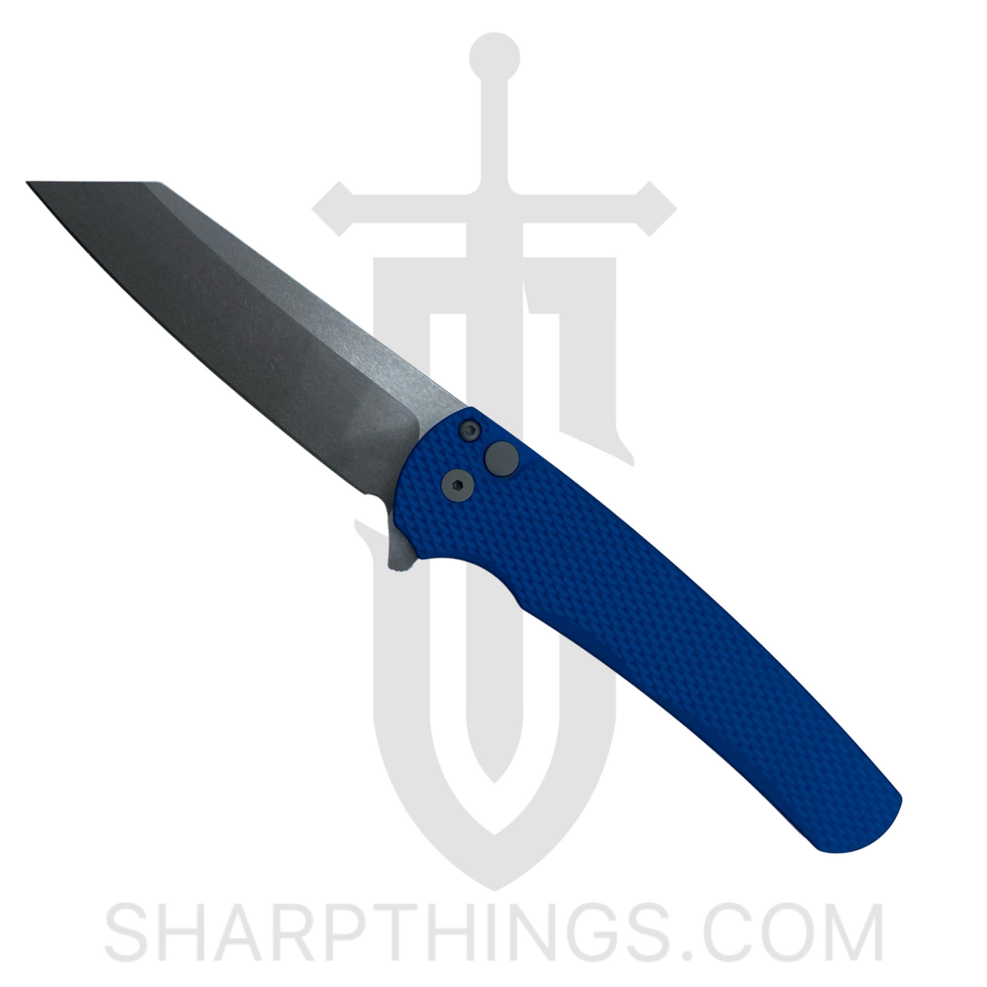 ProTech - 5205-BLUE - Malibu - Automatic Knife - CPM-20CV Stonewash Reverse Tanto - 7075 Aluminum - Blue