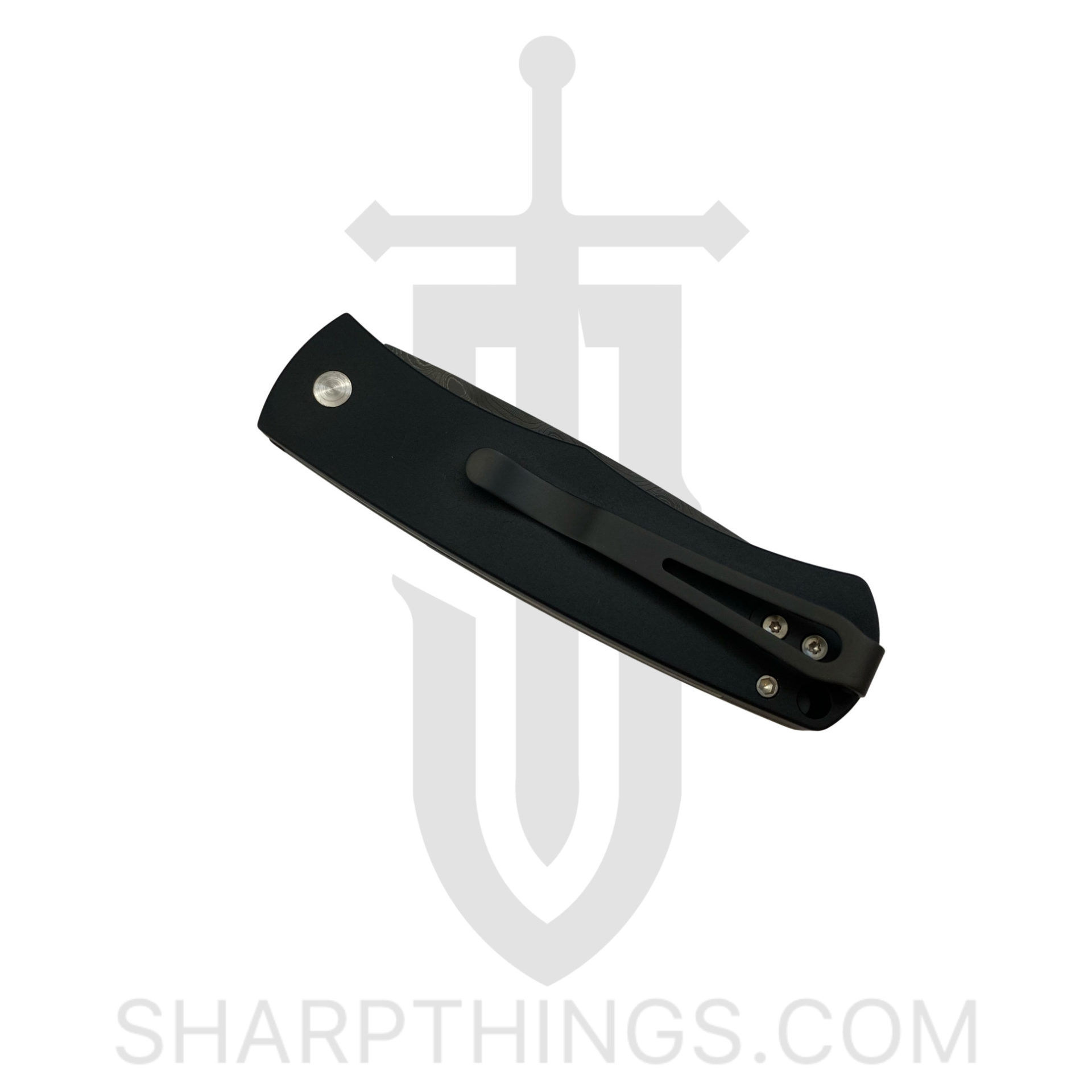 ProTech - Blemish - Whiskers - BR1.51 Damascus - Tuxedo - Nichols Damascus - Black Handle Ivory Micarta Patterned bolster - Image 2