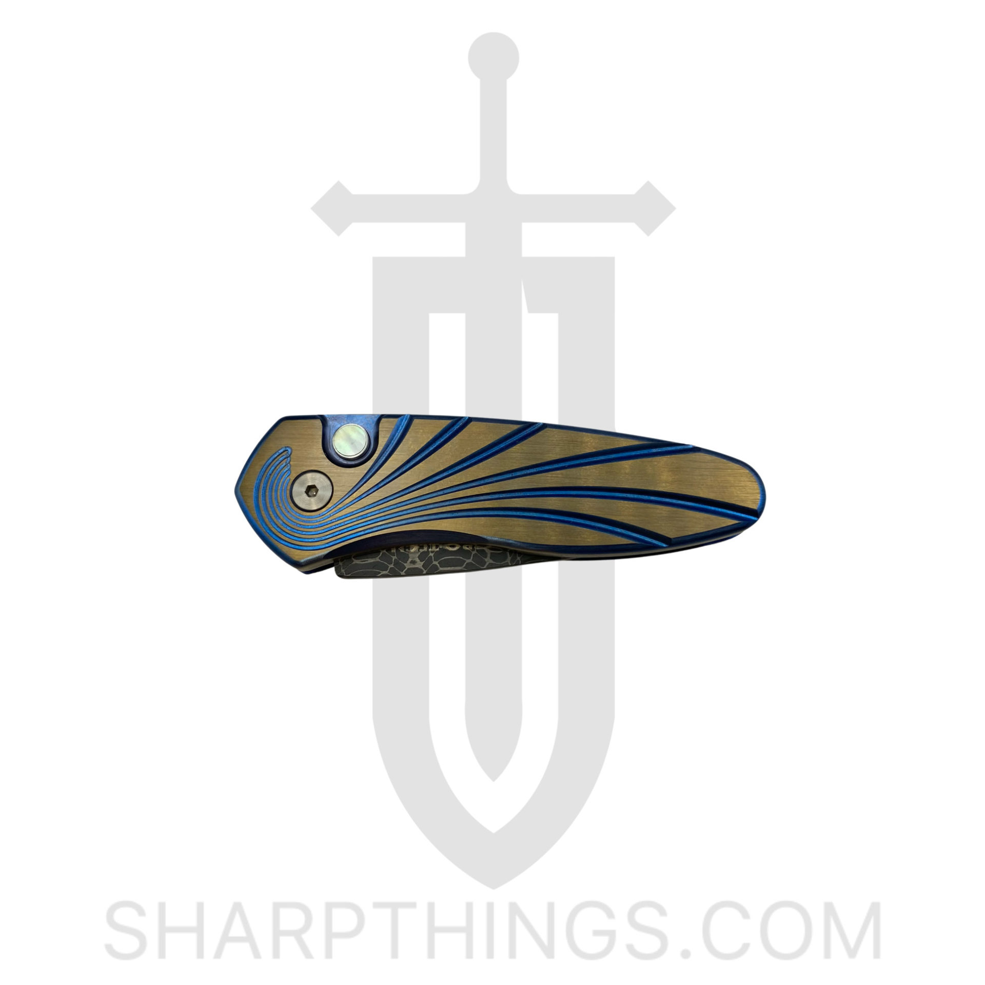 ProTech - 2951-S - Sprint Titanium Custom - Automatic Knife - Damascus Acid Etch Spear Point - Titanium - Gold/Blue - Image 4
