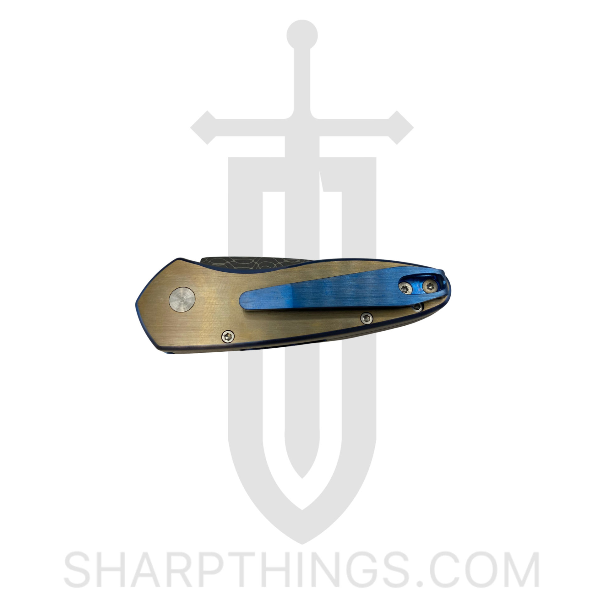 ProTech - 2951-S - Sprint Titanium Custom - Automatic Knife - Damascus Acid Etch Spear Point - Titanium - Gold/Blue - Image 3