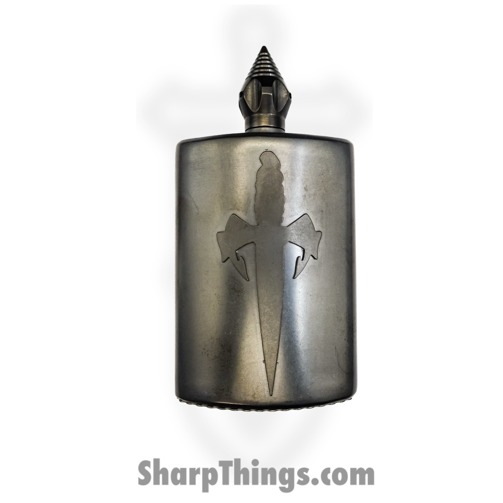 Microtech - MFC-Flask-DLC - Marfione Custom Blood & Iron Tactical Short Flask - Spike Cap w/Tritium - DLC Stonewash