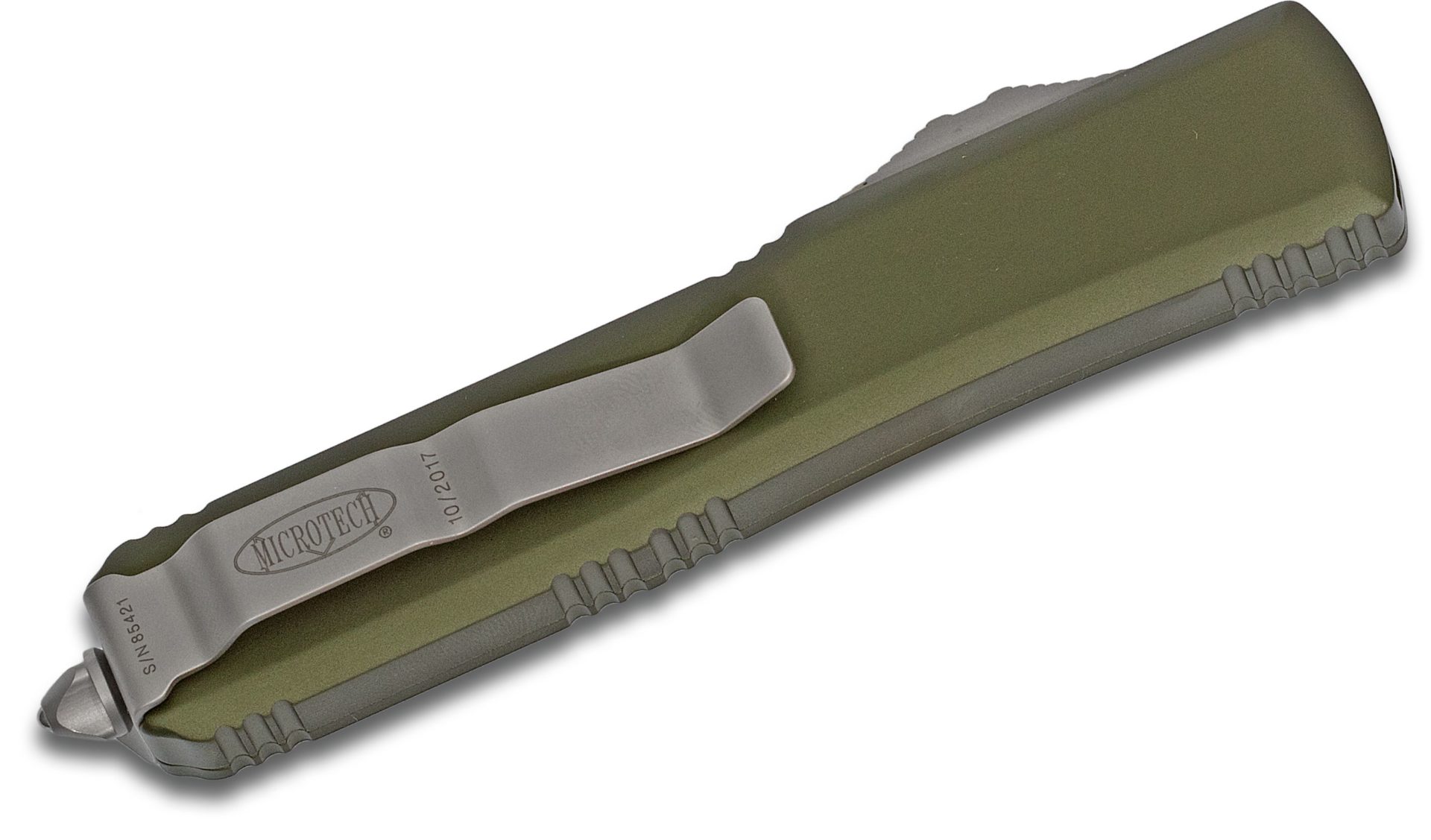 Microtech - 121-10OD - Ultratech - OTF Auto - Elmax, M390, 204P Stonewash Drop Point - 6061-T6 Aluminum - OD Green - Image 6