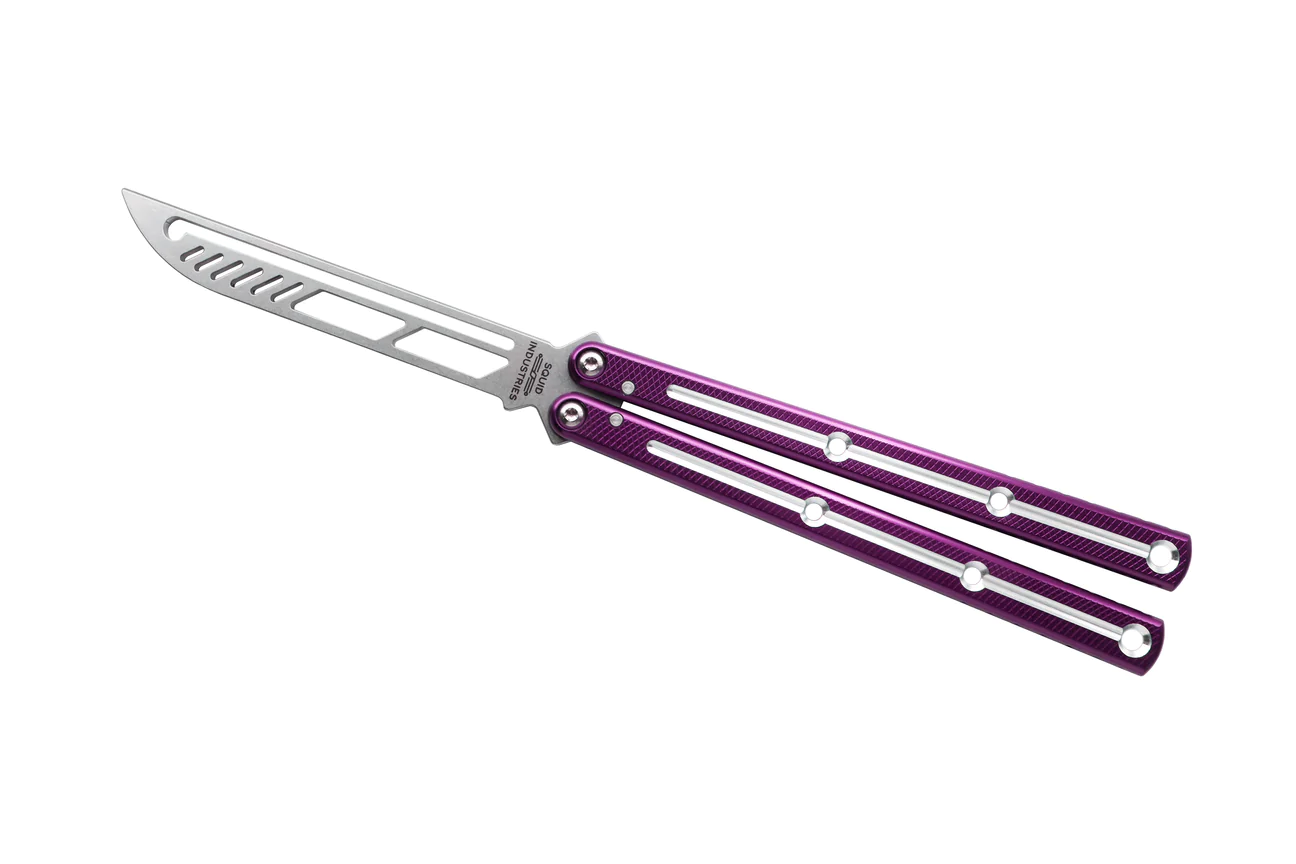 Squid Industries - BS0775 - Krake Raken Trainer V2.5 DT Purple - Balisong - Trainer - 7075 Aluminum - Purple - Image 4