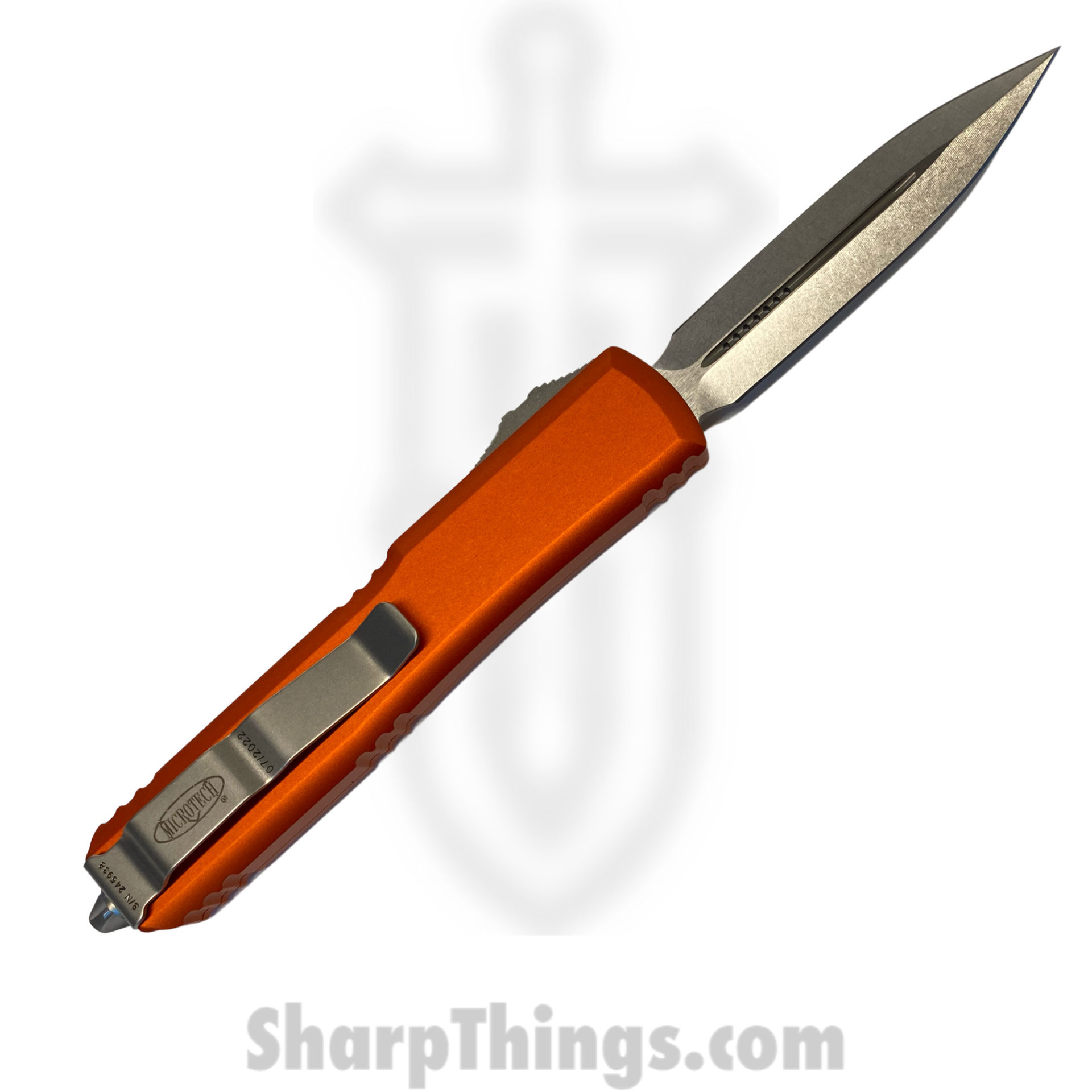 Microtech - 122-10OR - Ultratech - OTF Auto - Elmax, M390, 204P Stonewash Dagger - 6061-T6 Aluminum - Orange - Image 2