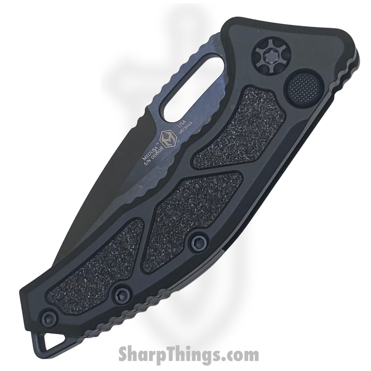 Heretic Knives - MDH011-6A-T - Medusa - Automatic Knife - S35VN Coated Tanto - 6061-T6 Aluminum/Traction Inlay - Black - Image 3