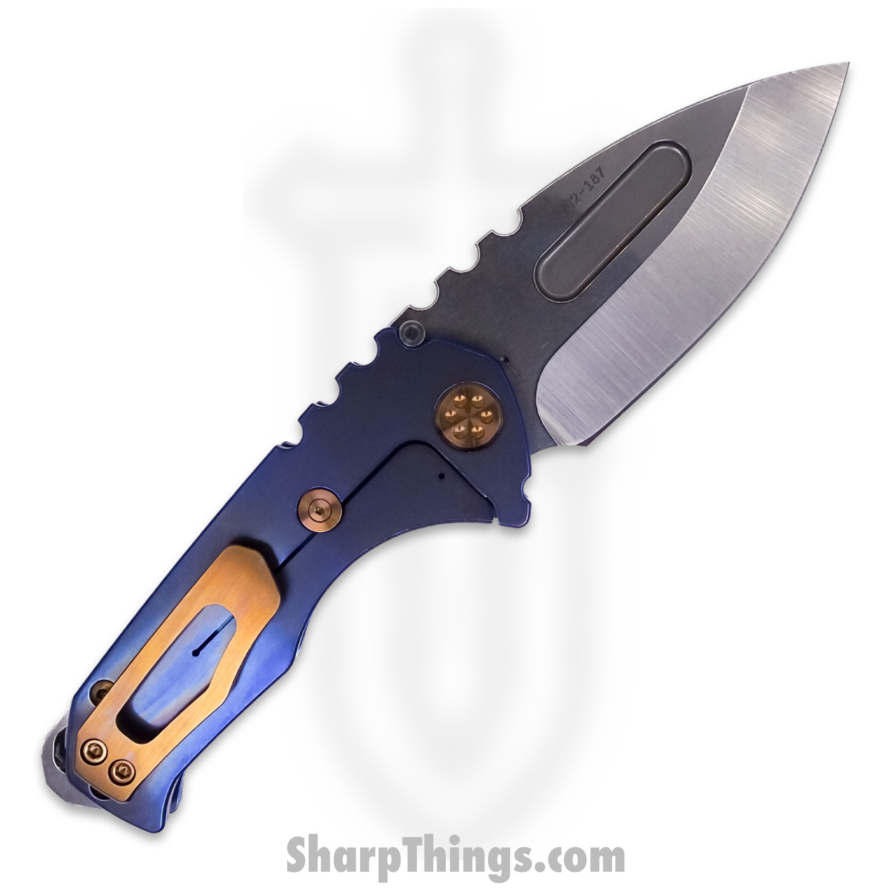 Medford Knife - MK029STD-37A2-T1C1-BN - Praetorian Genesis "T" Drop Point Folder - Tumbled S35VN - Blue with Bronze H/W - Image 4
