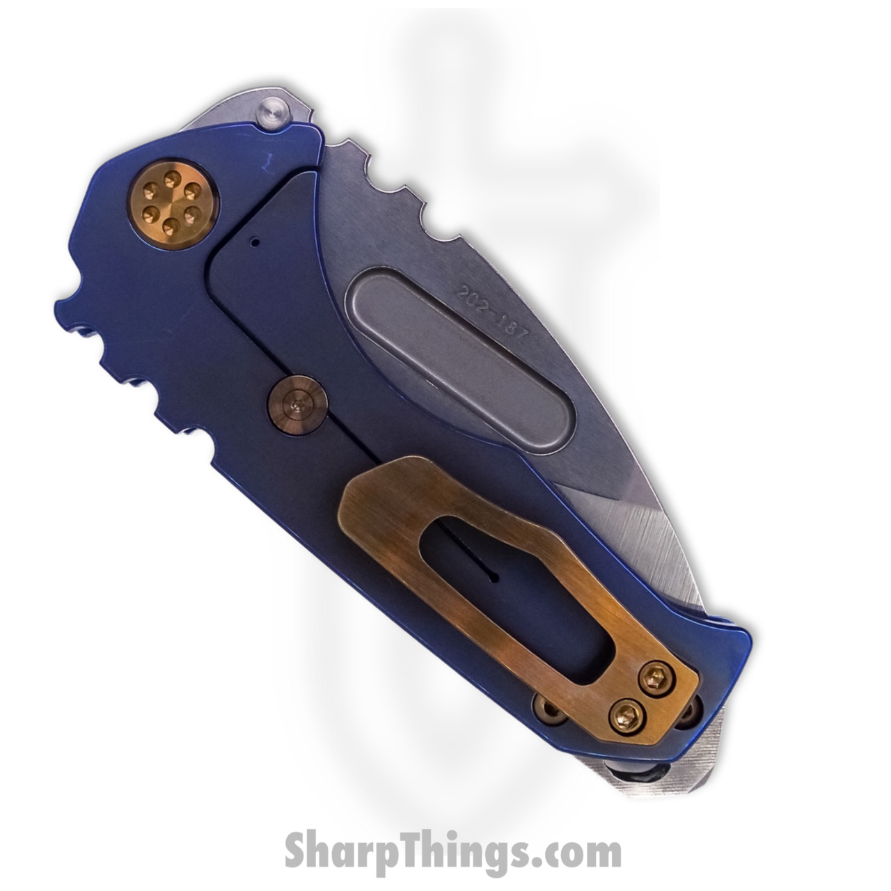 Medford Knife - MK029STD-37A2-T1C1-BN - Praetorian Genesis "T" Drop Point Folder - Tumbled S35VN - Blue with Bronze H/W - Image 2