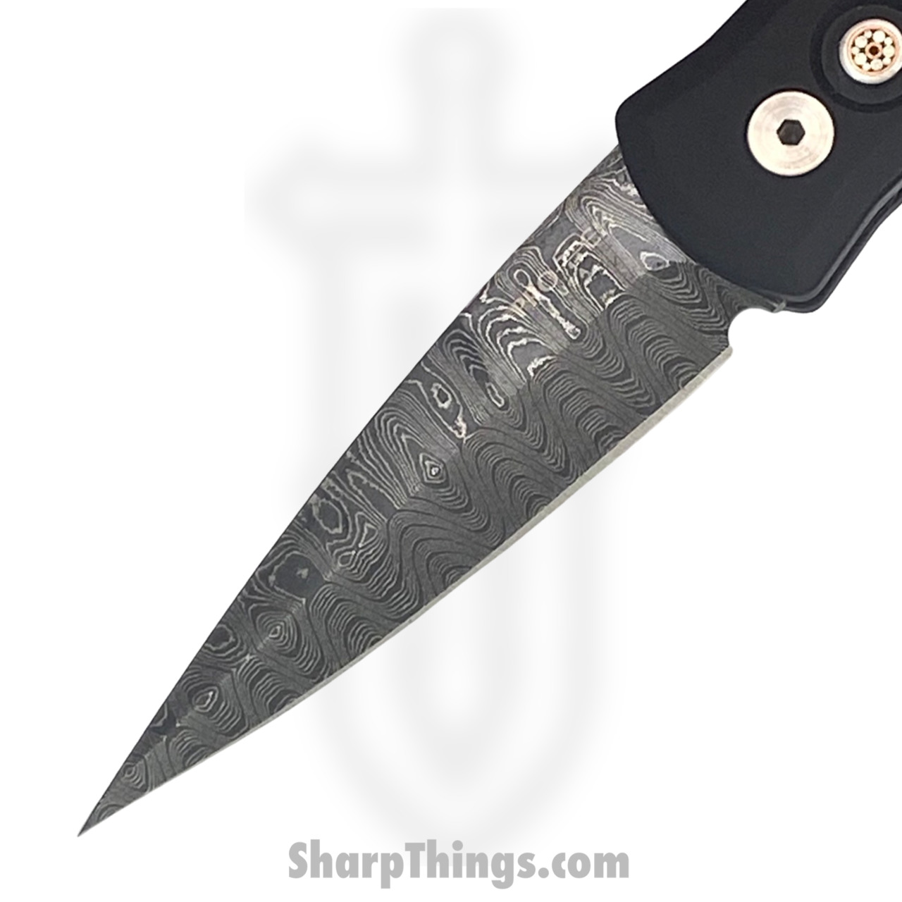 ProTech - 706-DAM-Ladder - Godson Custom - Automatic Knife - Damascus Damascus Spear Point - Aluminum/Maple Burl - Black/Brown - Image 6