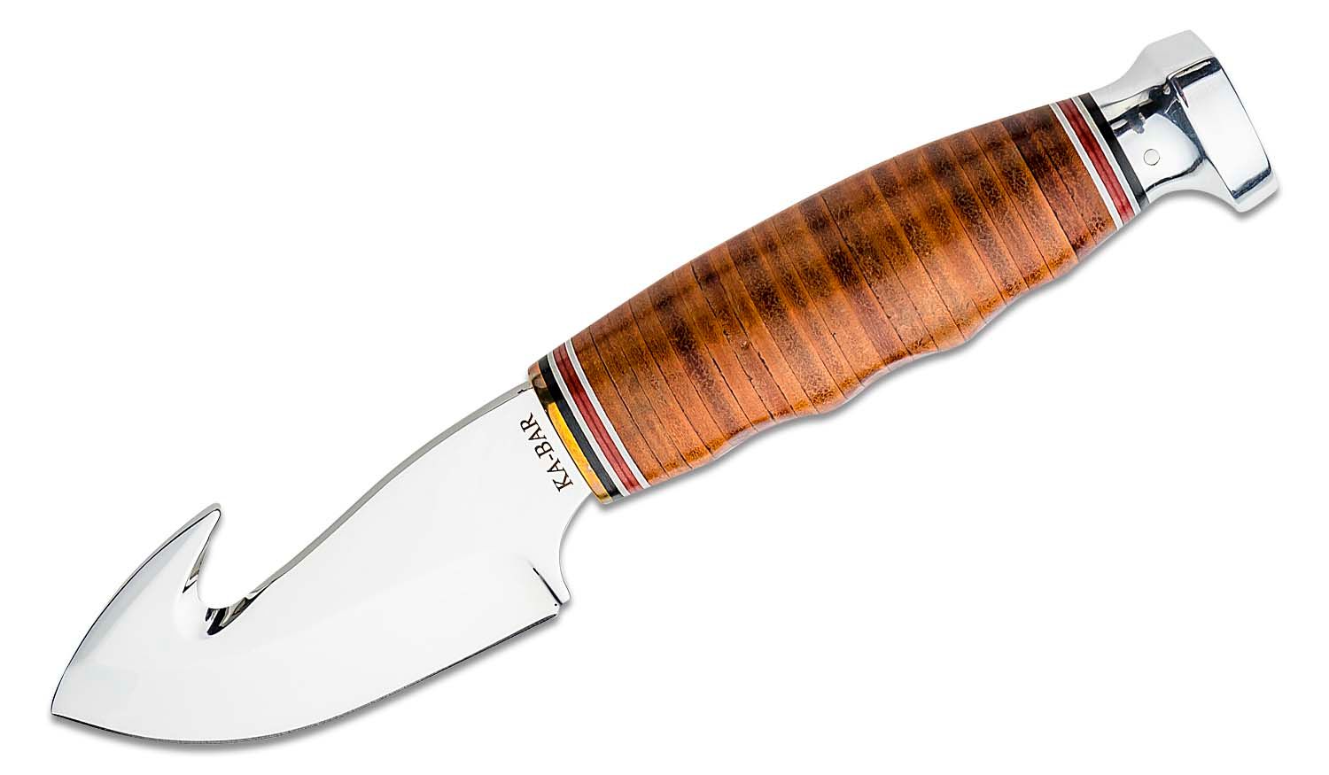 Ka-Bar - KA1234 - Game Hook Hunter Blade with Gut Hook - Fixed Blade Knife - Stainless Steel Polished - Stacked Leather - Brown - Image 7