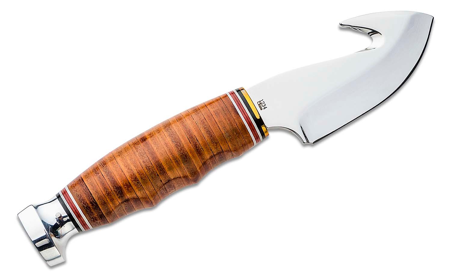 Ka-Bar - KA1234 - Game Hook Hunter Blade with Gut Hook - Fixed Blade Knife - Stainless Steel Polished - Stacked Leather - Brown - Image 8