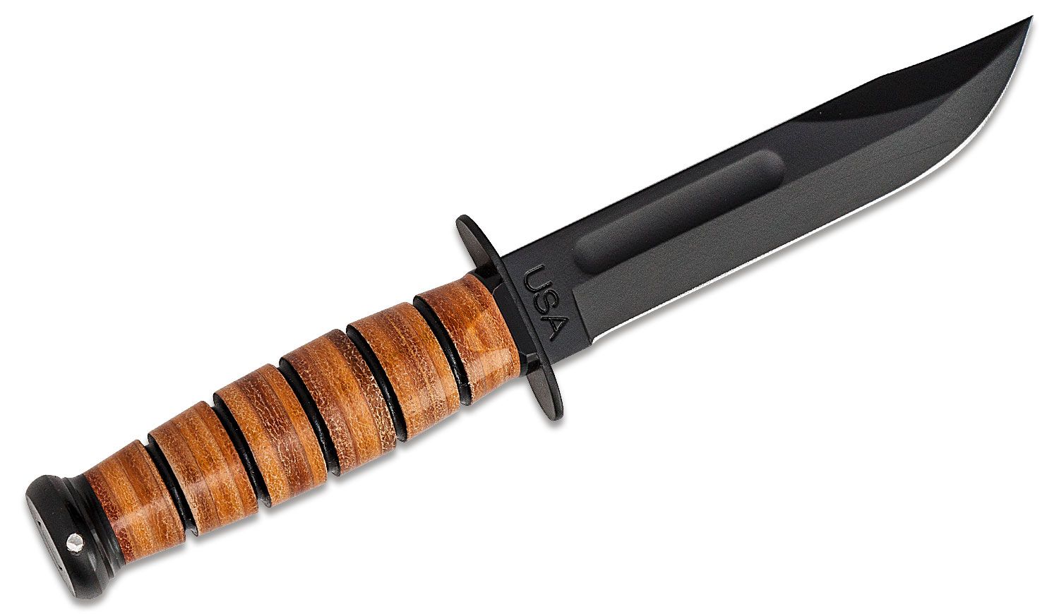 Ka-Bar - KA1251 - Short Fighting - Fixed Blade Knife - 1095 HC Coated Clip Point - Leather - Brown - Image 5