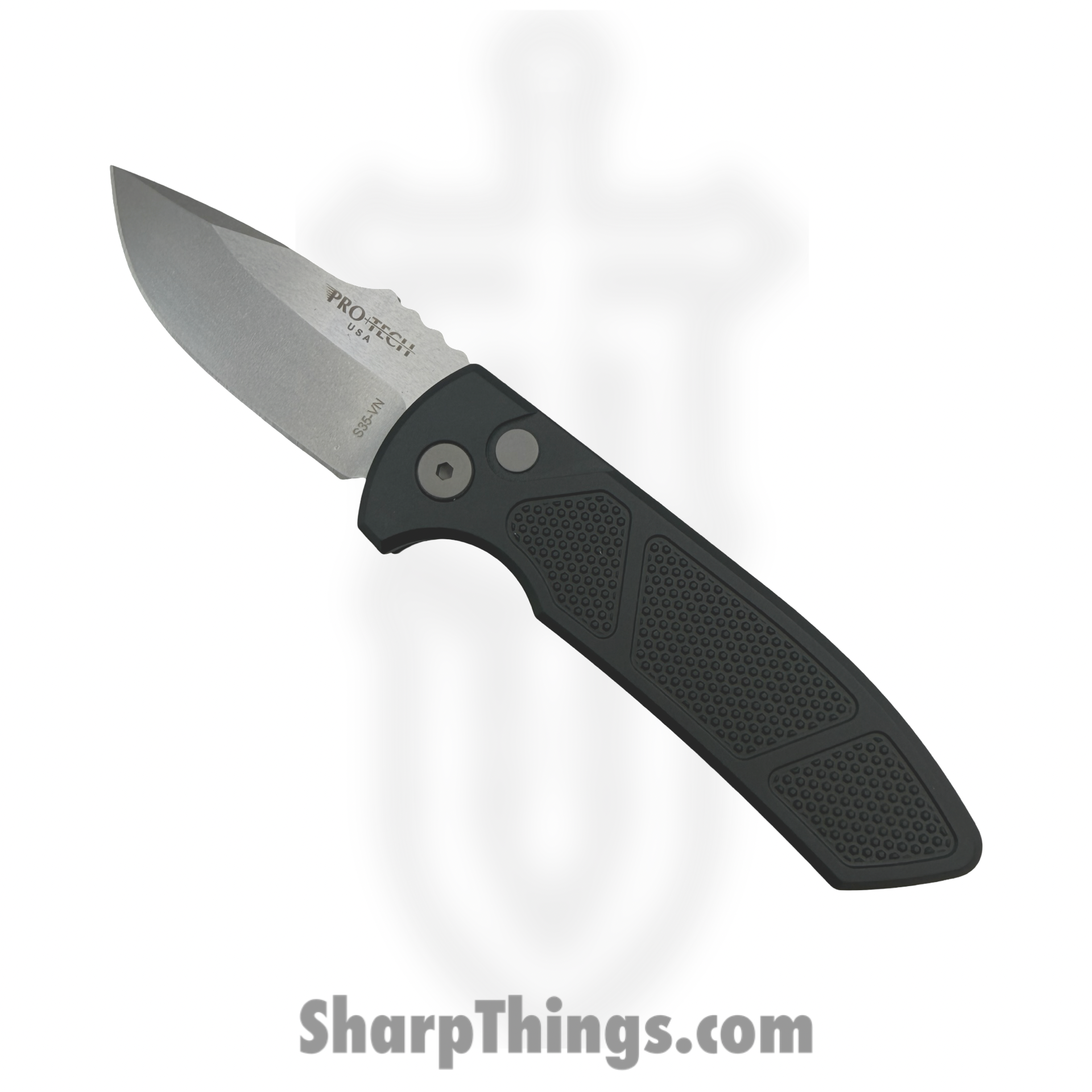 ProTech - LG405 - Les George Short Bladed Rockeye - Automatic Knife - S35VN Stonewash Drop Point - Aluminum - Black