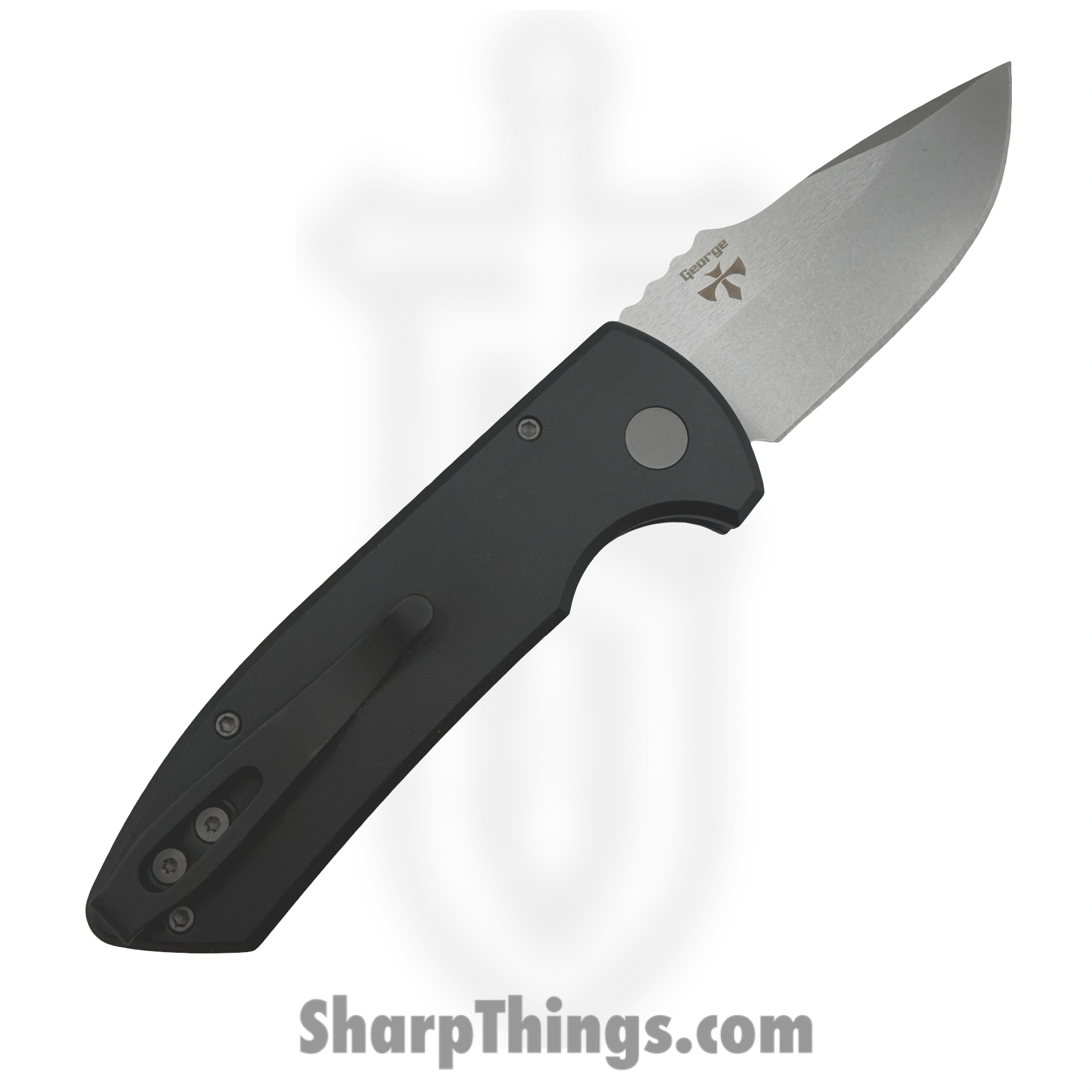 ProTech - LG405 - Les George Short Bladed Rockeye - Automatic Knife - S35VN Stonewash Drop Point - Aluminum - Black - Image 2