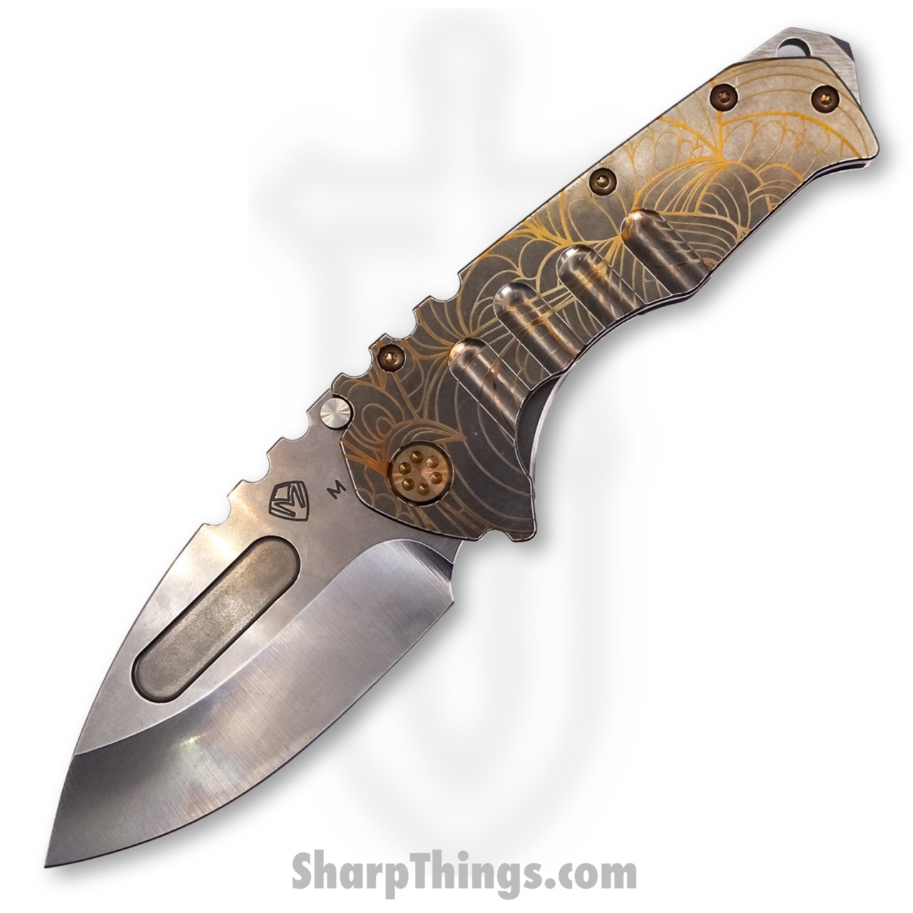 Medford Knife - MK012MTD-01TM-T1C1-BN - Praetorian "T" Drop Point Folder - Magnacut Tumbled - "Bronze Art Nouveau"