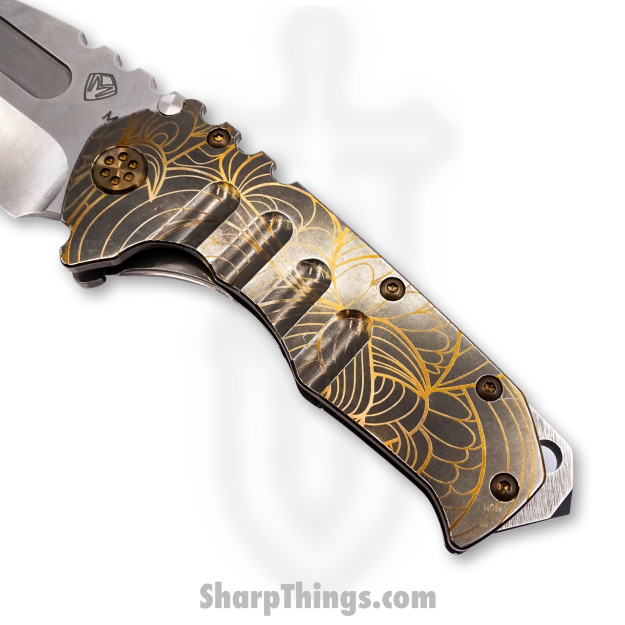 Medford Knife - MK012MTD-01TM-T1C1-BN - Praetorian "T" Drop Point Folder - Magnacut Tumbled - "Bronze Art Nouveau" - Image 3