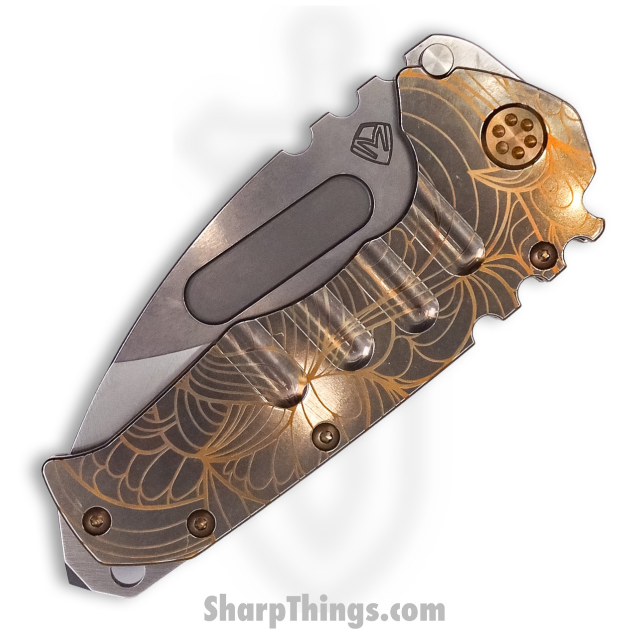 Medford Knife - MK012MTD-01TM-T1C1-BN - Praetorian "T" Drop Point Folder - Magnacut Tumbled - "Bronze Art Nouveau" - Image 5