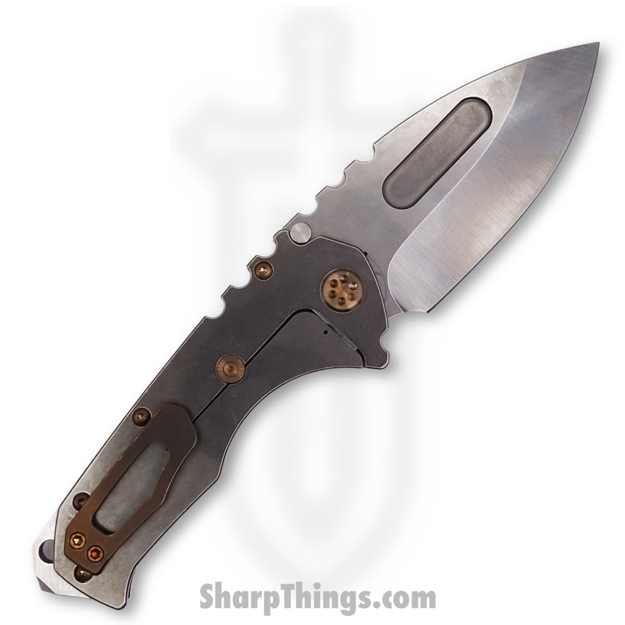 Medford Knife - MK012MTD-01TM-T1C1-BN - Praetorian "T" Drop Point Folder - Magnacut Tumbled - "Bronze Art Nouveau" - Image 4